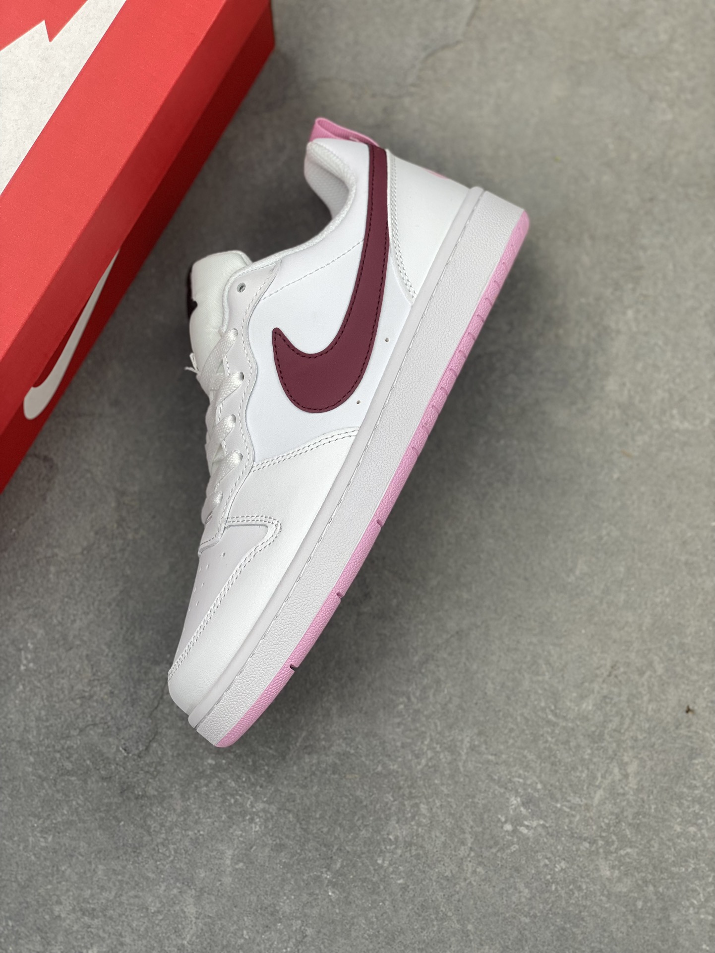 Nike Court Borough Low White/Burgundy Leather Sneaker,BQ5448-120 Size 36-45 8 i1725136892 3903 6