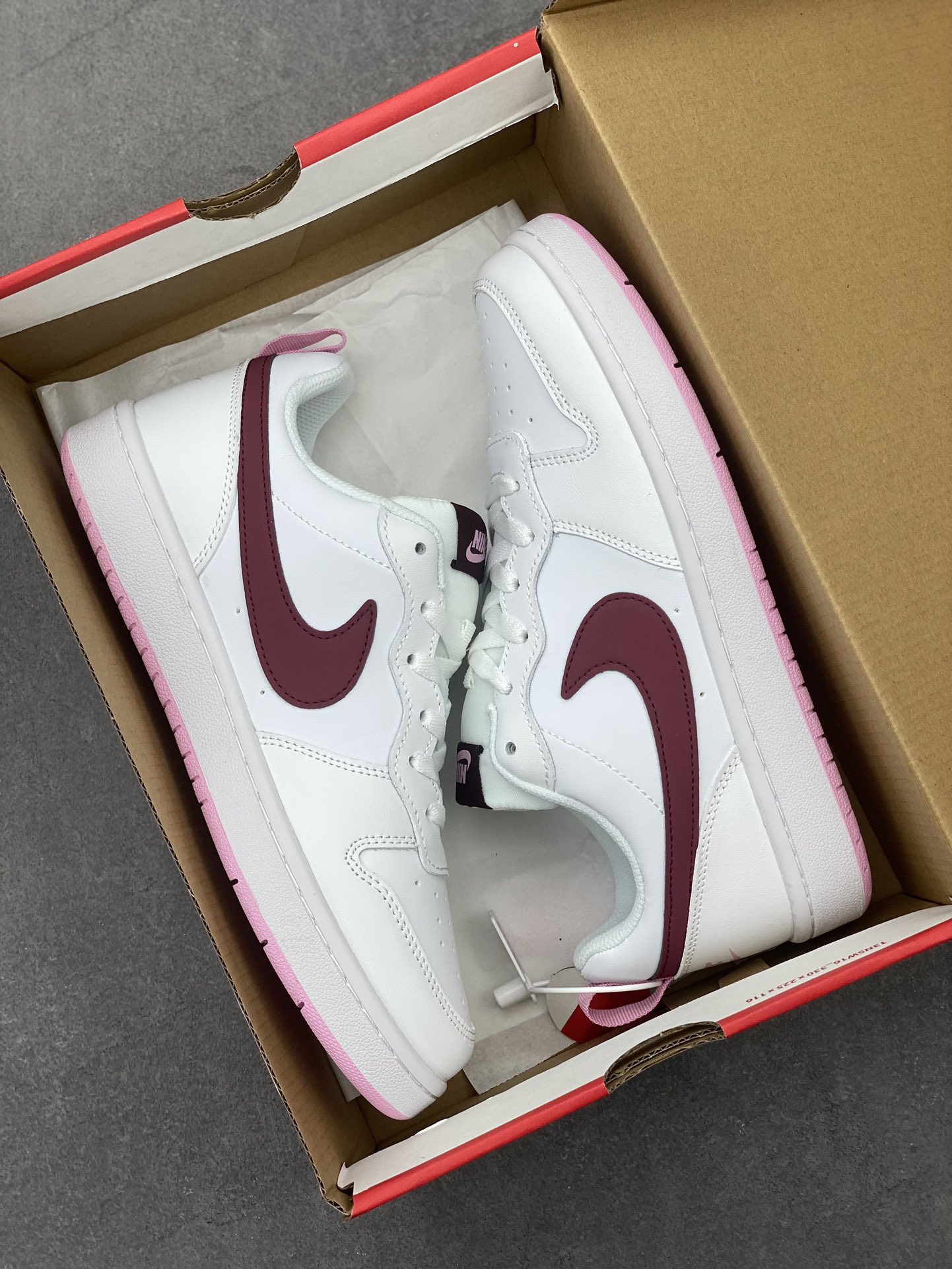 Nike Court Borough Low White/Burgundy Leather Sneaker,BQ5448-120 Size 36-45 10 i1725136892 5677 8