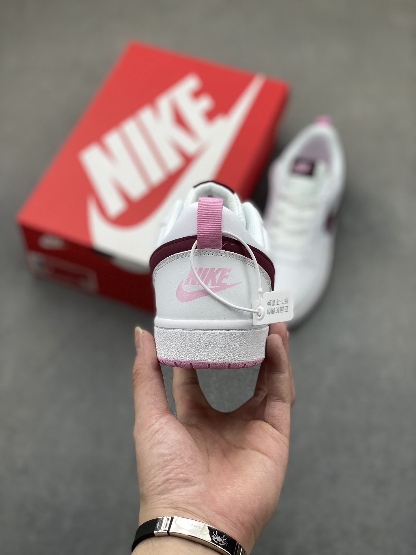 Nike Court Borough Low White/Burgundy Leather Sneaker,BQ5448-120 Size 36-45 5 i1725136892 6034 0