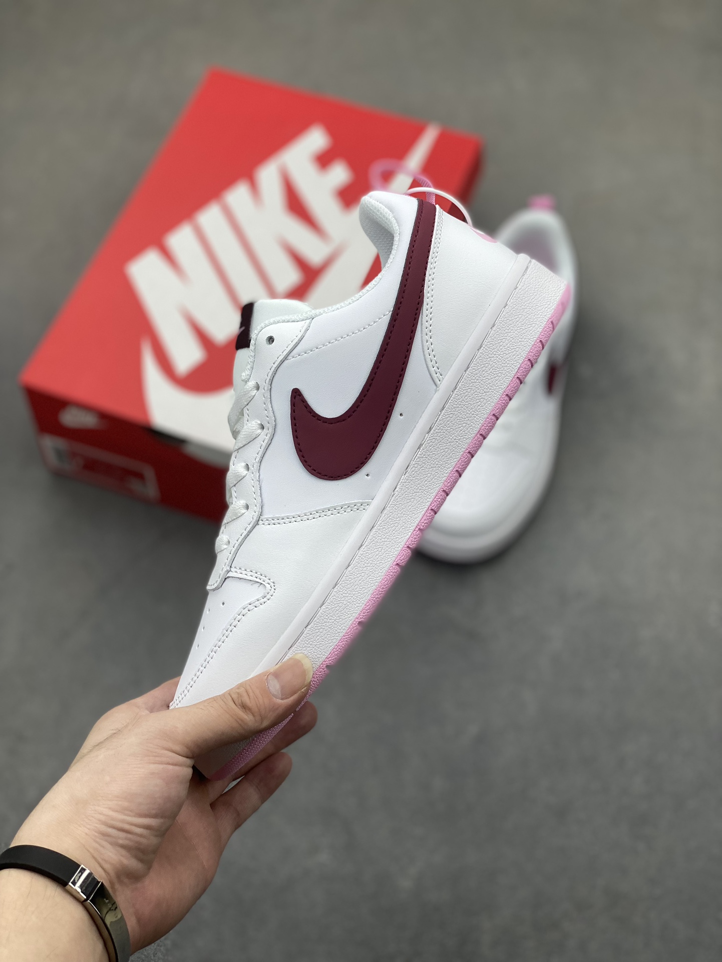 Nike Court Borough Low White/Burgundy Leather Sneaker,BQ5448-120 Size 36-45 4 i1725136892 6295 4