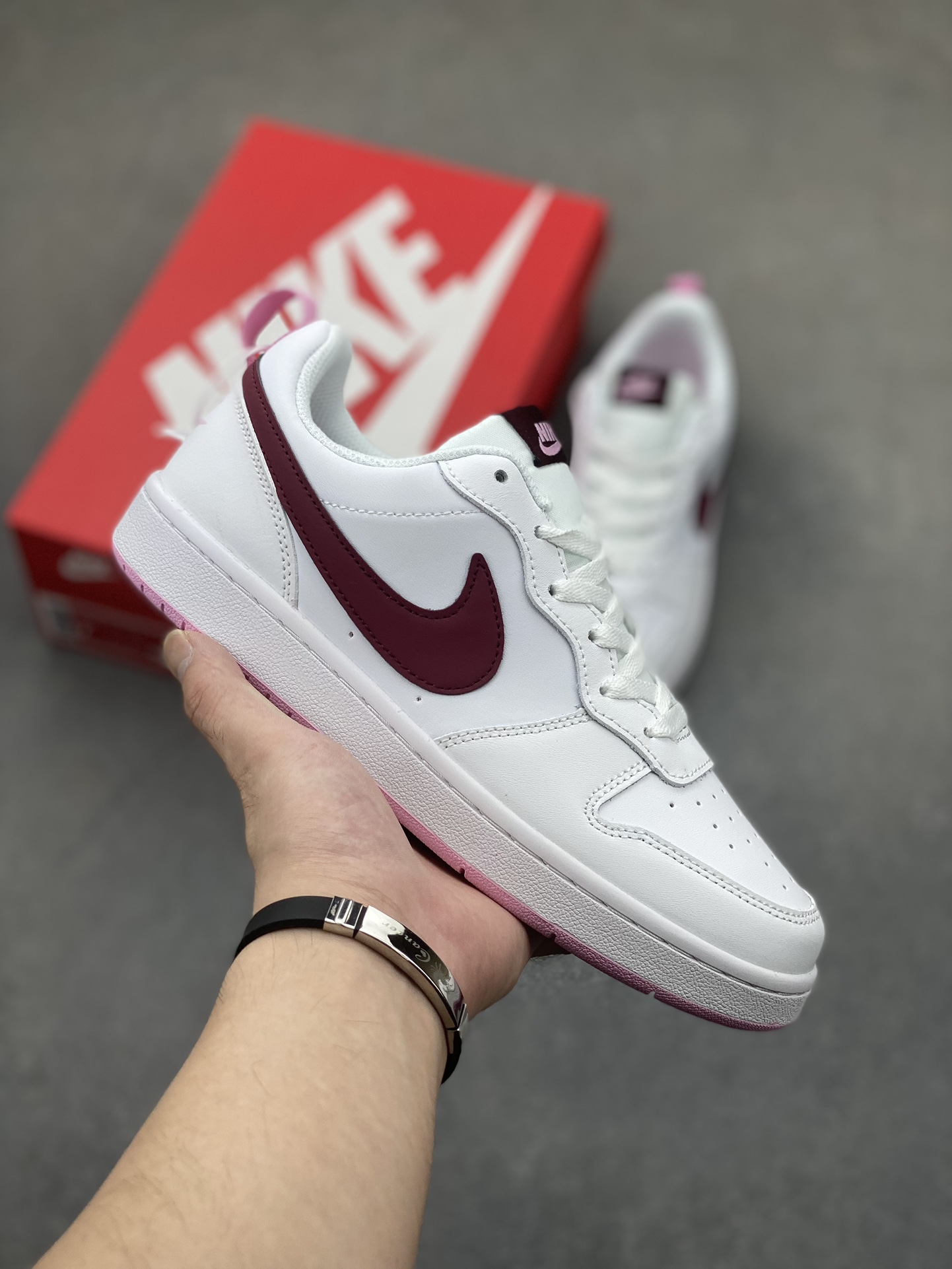 Nike Court Borough Low White/Burgundy Leather Sneaker,BQ5448-120 Size 36-45 2 i1725136892 7993 3