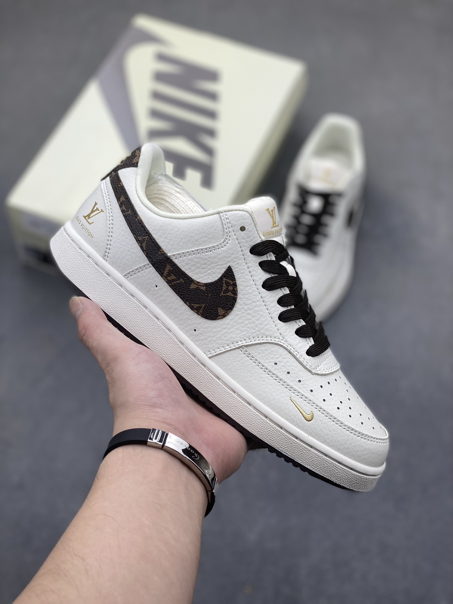 Nike Ebernon Low PRM Custom Sneakers - Louis Vuitton Accents - Size 36-45 2 i1725136968 8658 0