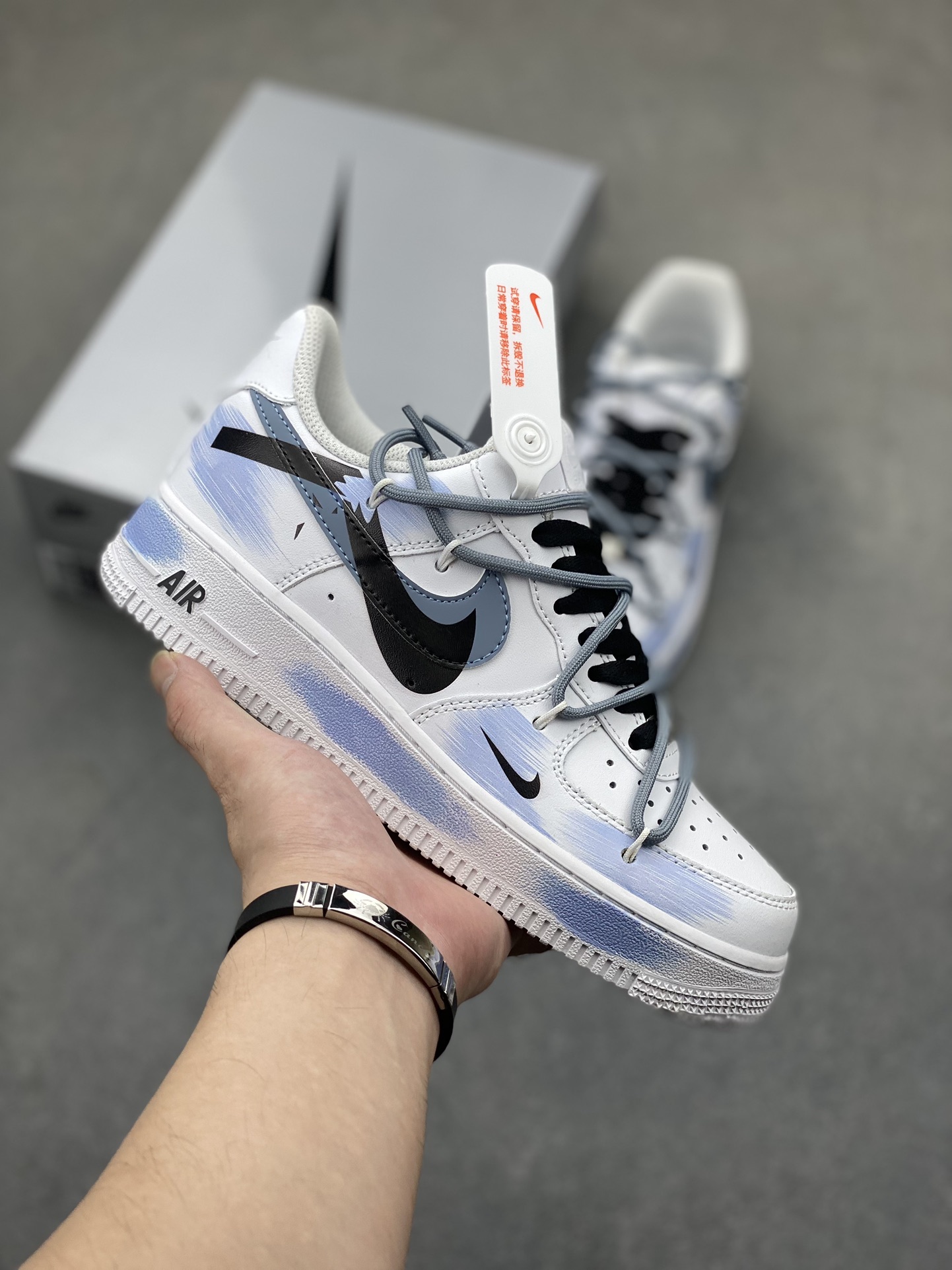 Nike Air Force 1 Low '07 Custom 'Broken Swoosh' White Blue Spray Paint 2 i1725300453 2478 0