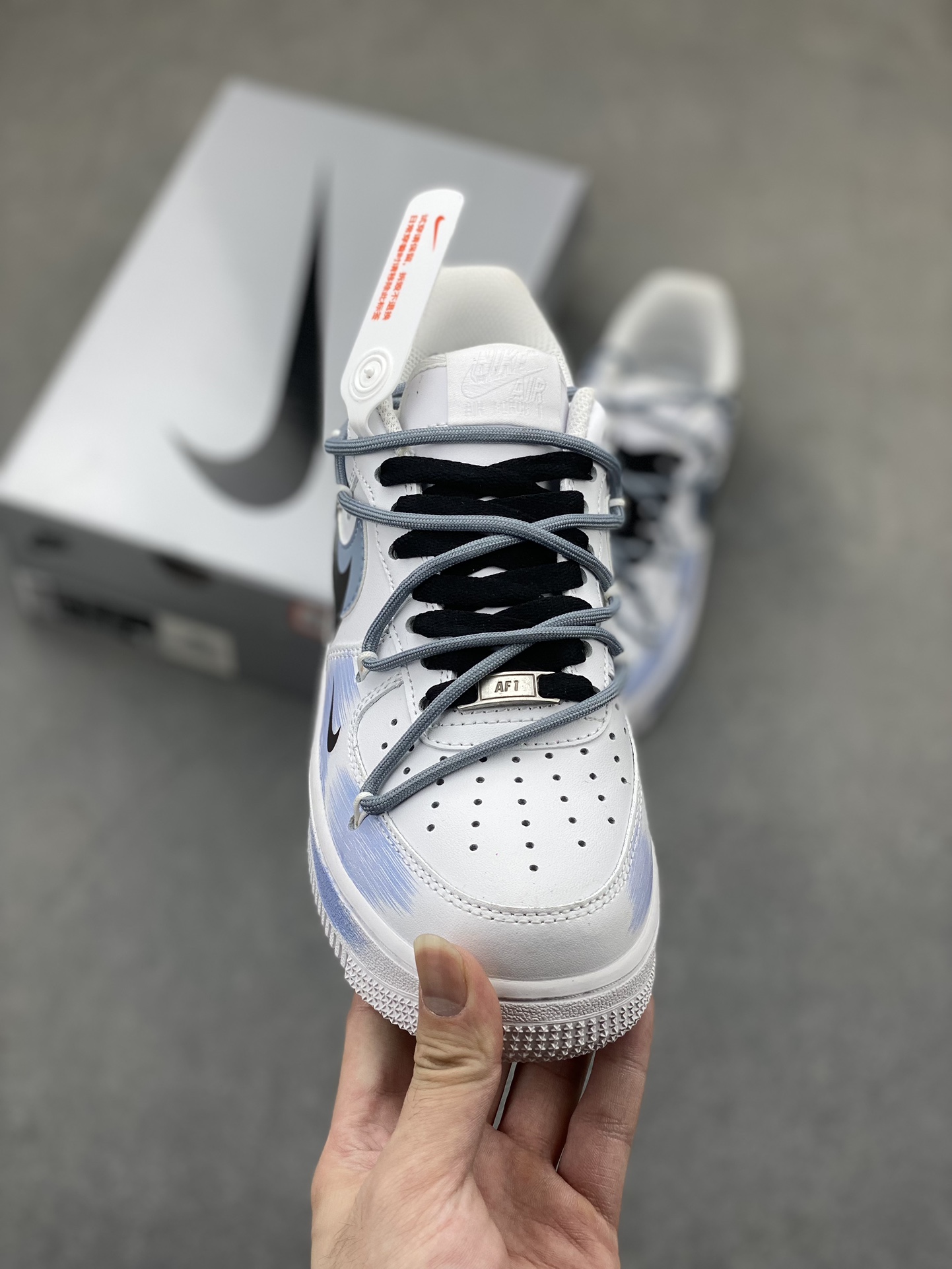 Nike Air Force 1 Low '07 Custom 'Broken Swoosh' White Blue Spray Paint 3 i1725300454 4764 4