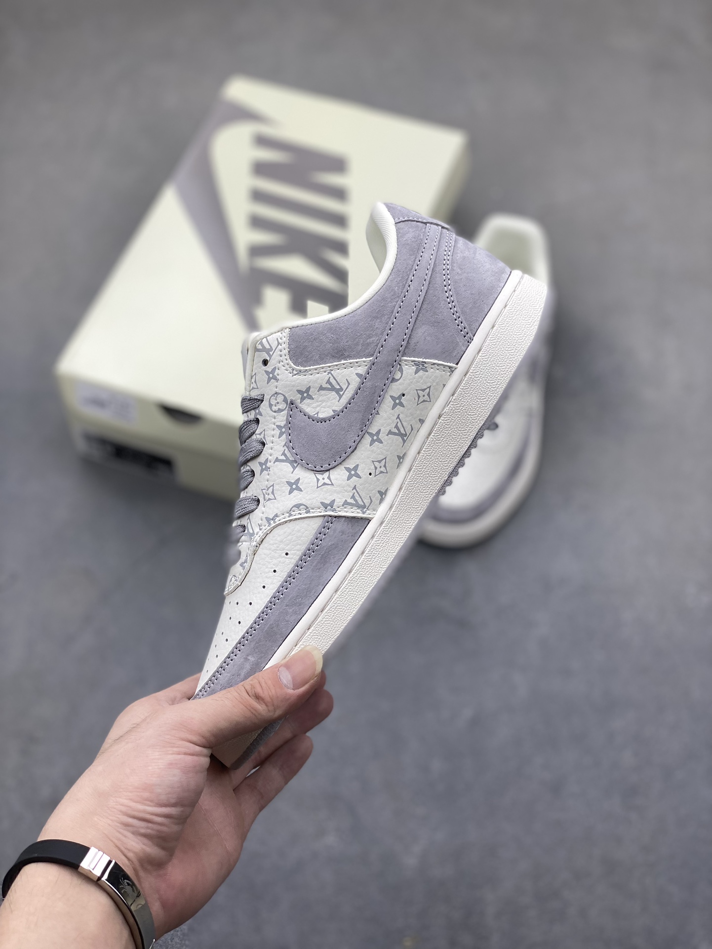 Nike Ebernon Low PRM x Louis Vuitton Custom Sneakers - Grey/White 4 i1725384542 2972 2