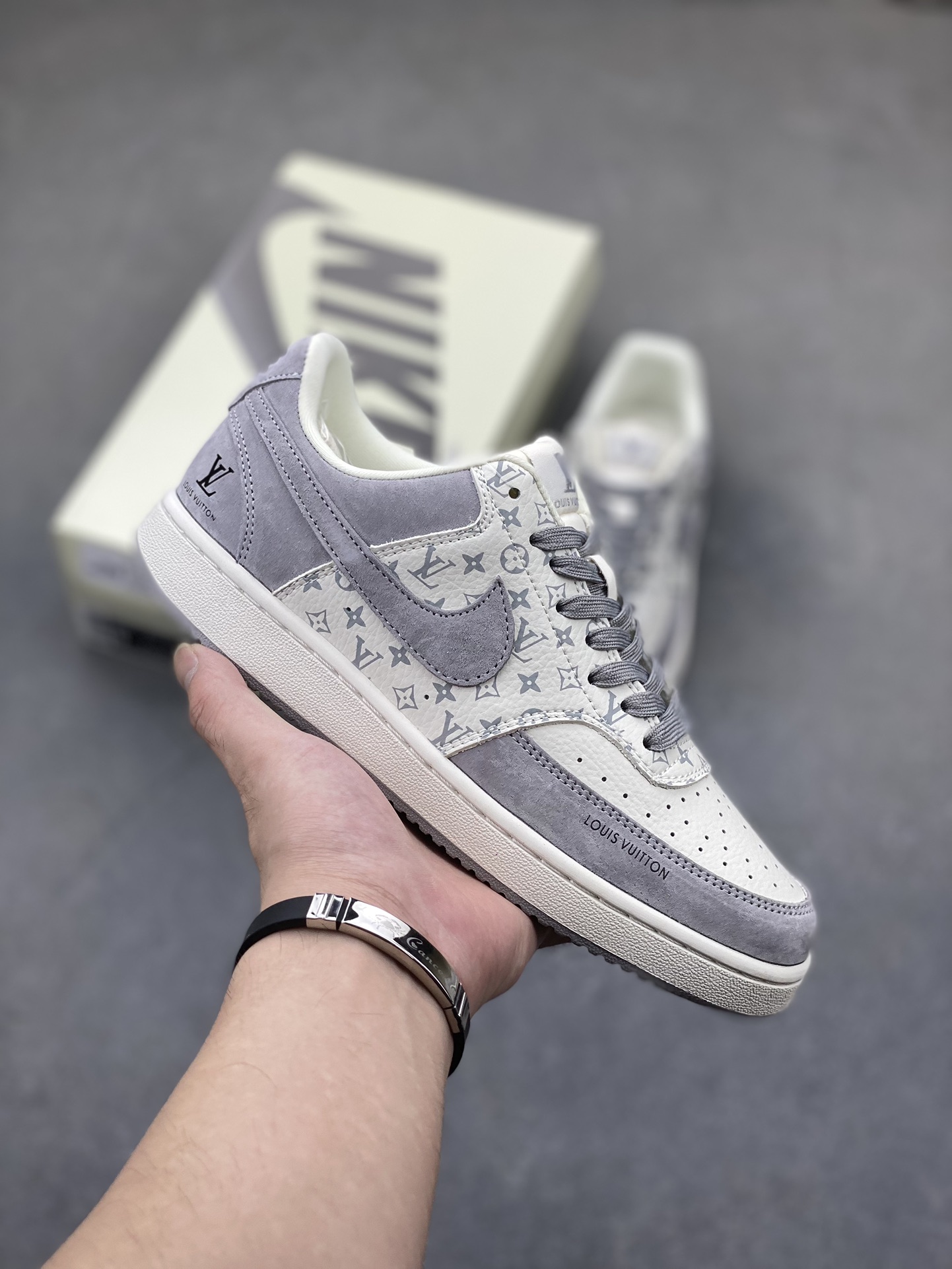 Nike Ebernon Low PRM x Louis Vuitton Custom Sneakers - Grey/White 2 i1725384542 5545 5