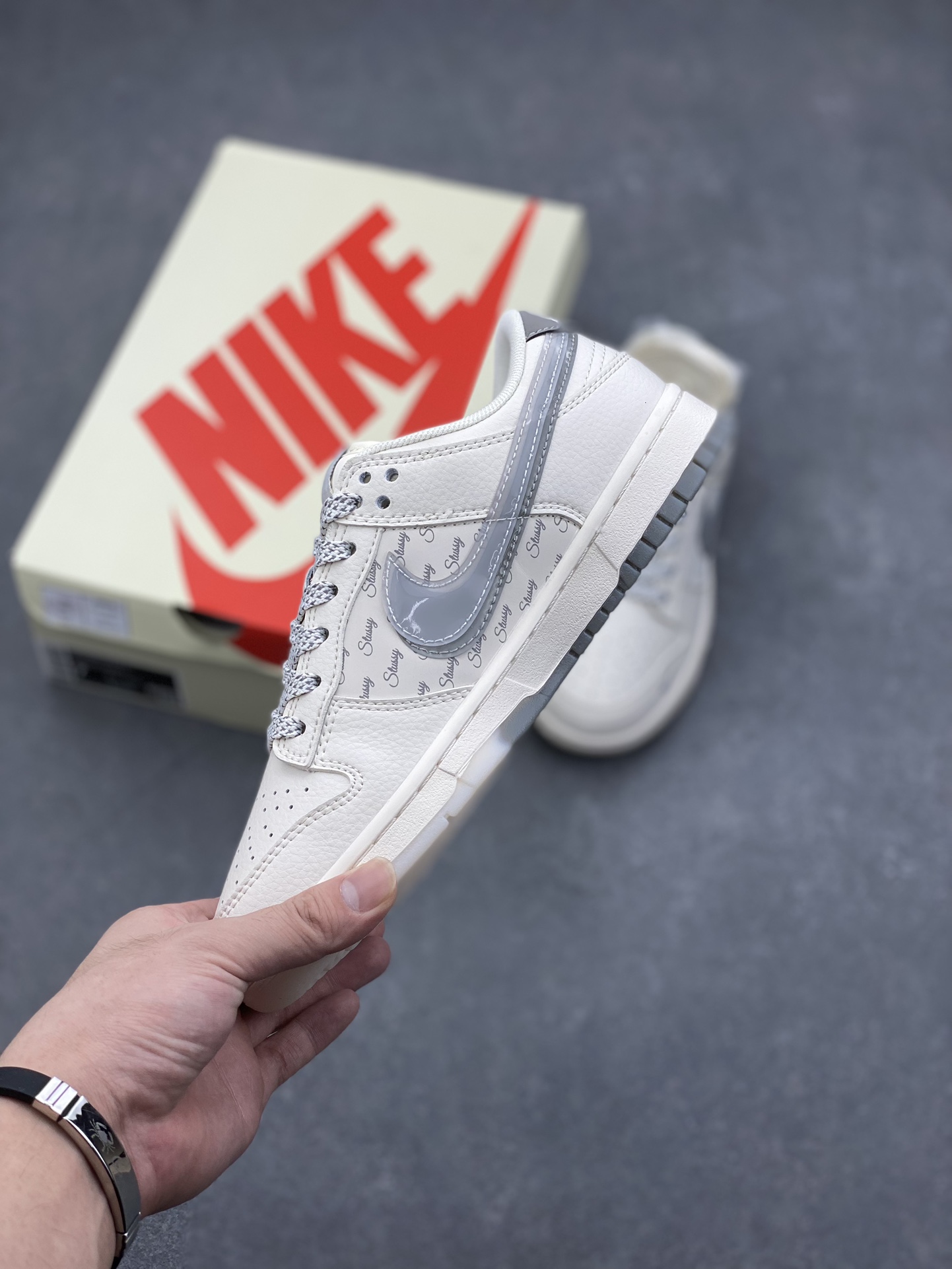 Nike SB Dunk Low Stussy White Grey – Anniversary Edition Custom Sneakers 3 i1727378302 1083 0