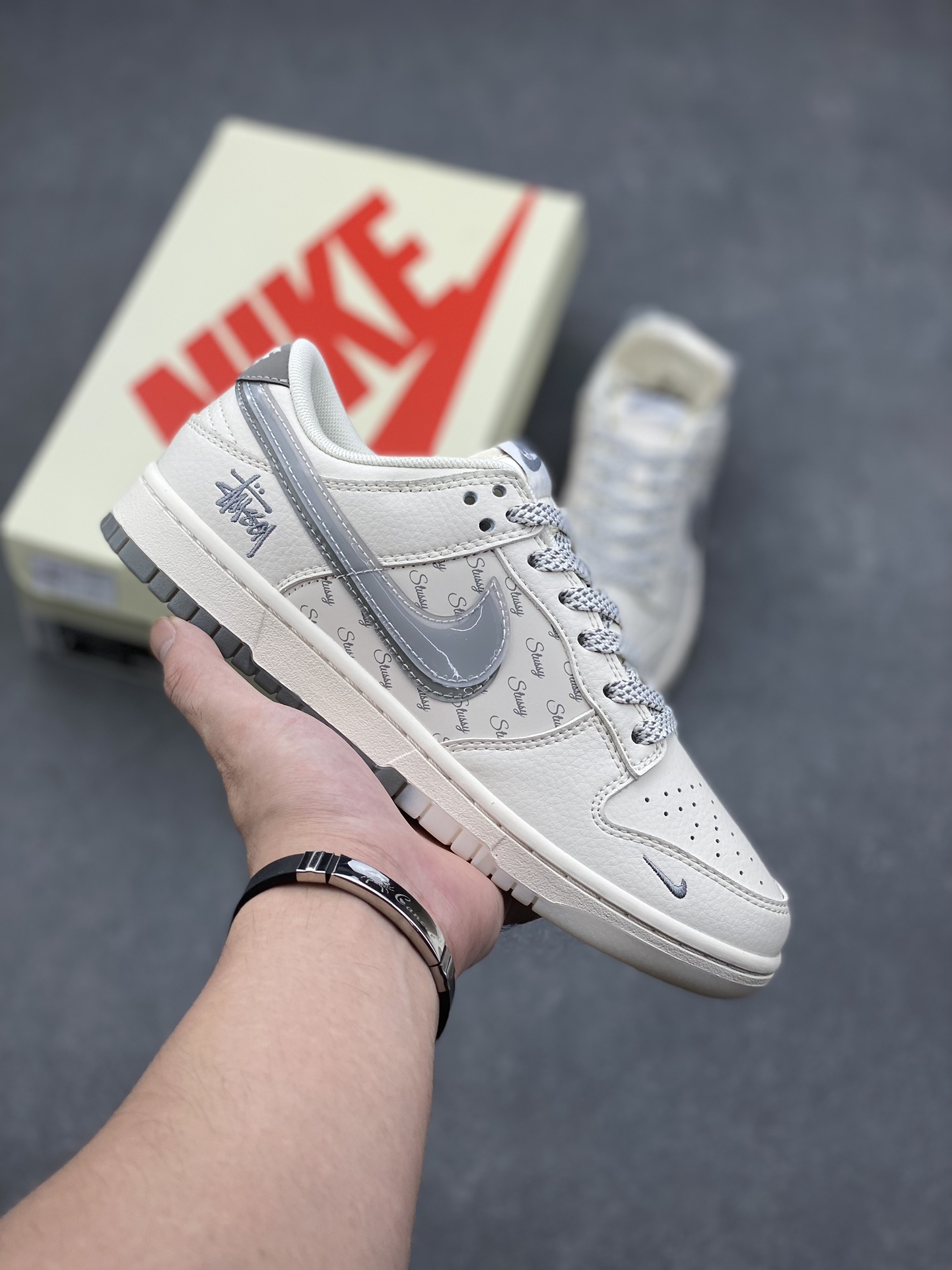 Nike SB Dunk Low Stussy White Grey – Anniversary Edition Custom Sneakers 1 i1727378302 3588 6