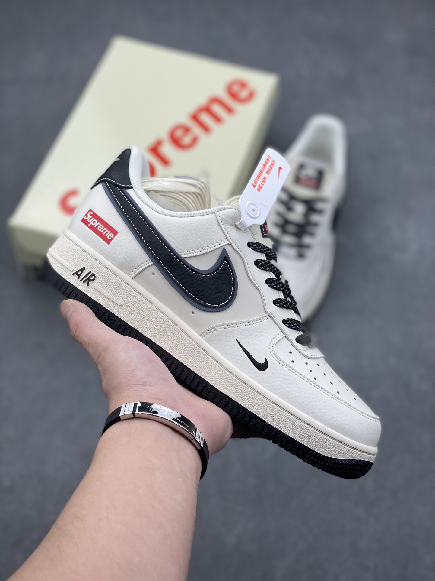Nike Air Force 1 '07 Low Supreme Collab Sneakers - Cream/Black, All Sizes 2 i1727540008 5554 0