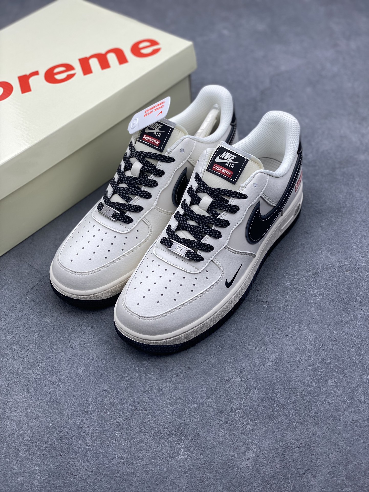 Nike Air Force 1 '07 Low Supreme Collab Sneakers - Cream/Black, All Sizes 9 i1727540008 9026 0