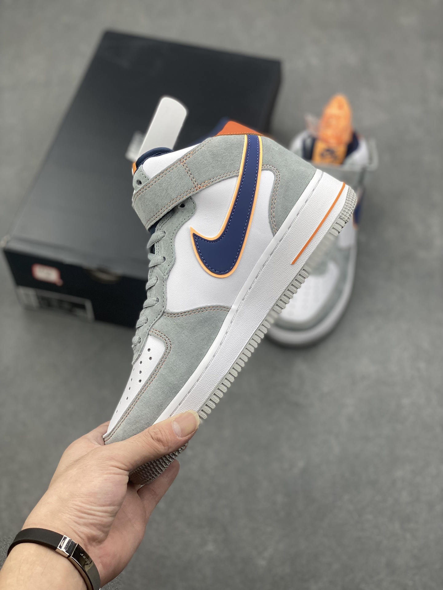 Nike Air Force 1 Mid Grey Blue Orange Suede Casual Shoes CQ5059-203 4 i1728250502 4132 0