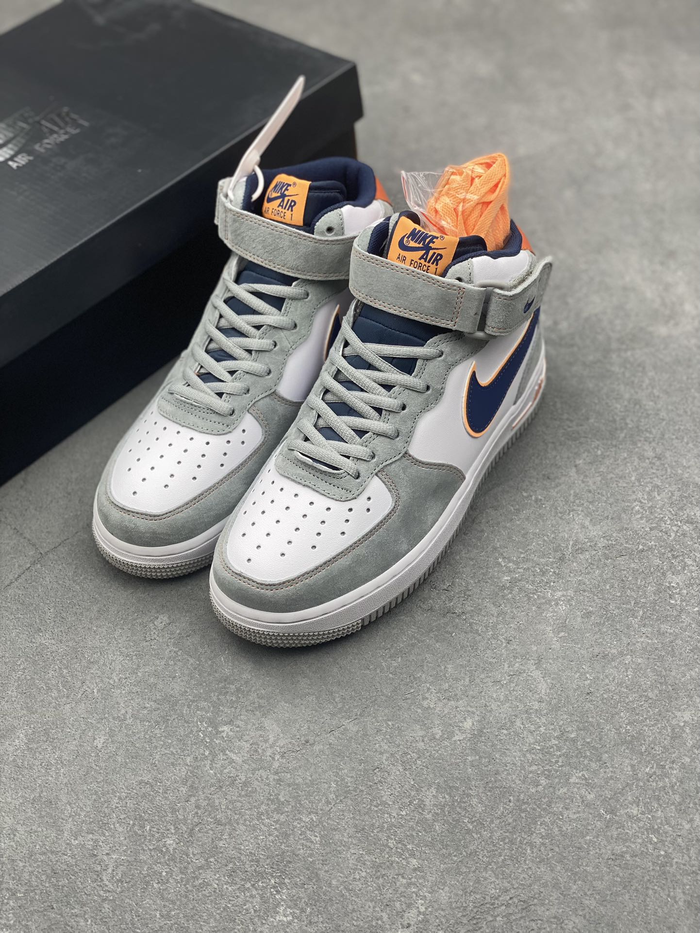 Nike Air Force 1 Mid Grey Blue Orange Suede Casual Shoes CQ5059-203 9 i1728250503 7719 6