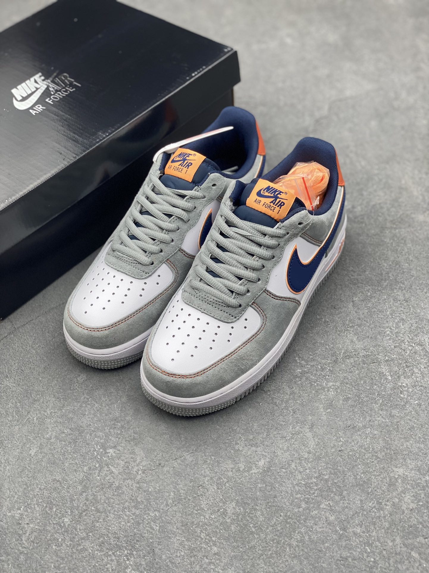 Nike Air Force 1 '07 Grey Blue Orange Suede Low-Top Casual Sneakers 9 i1728670761 8943 7