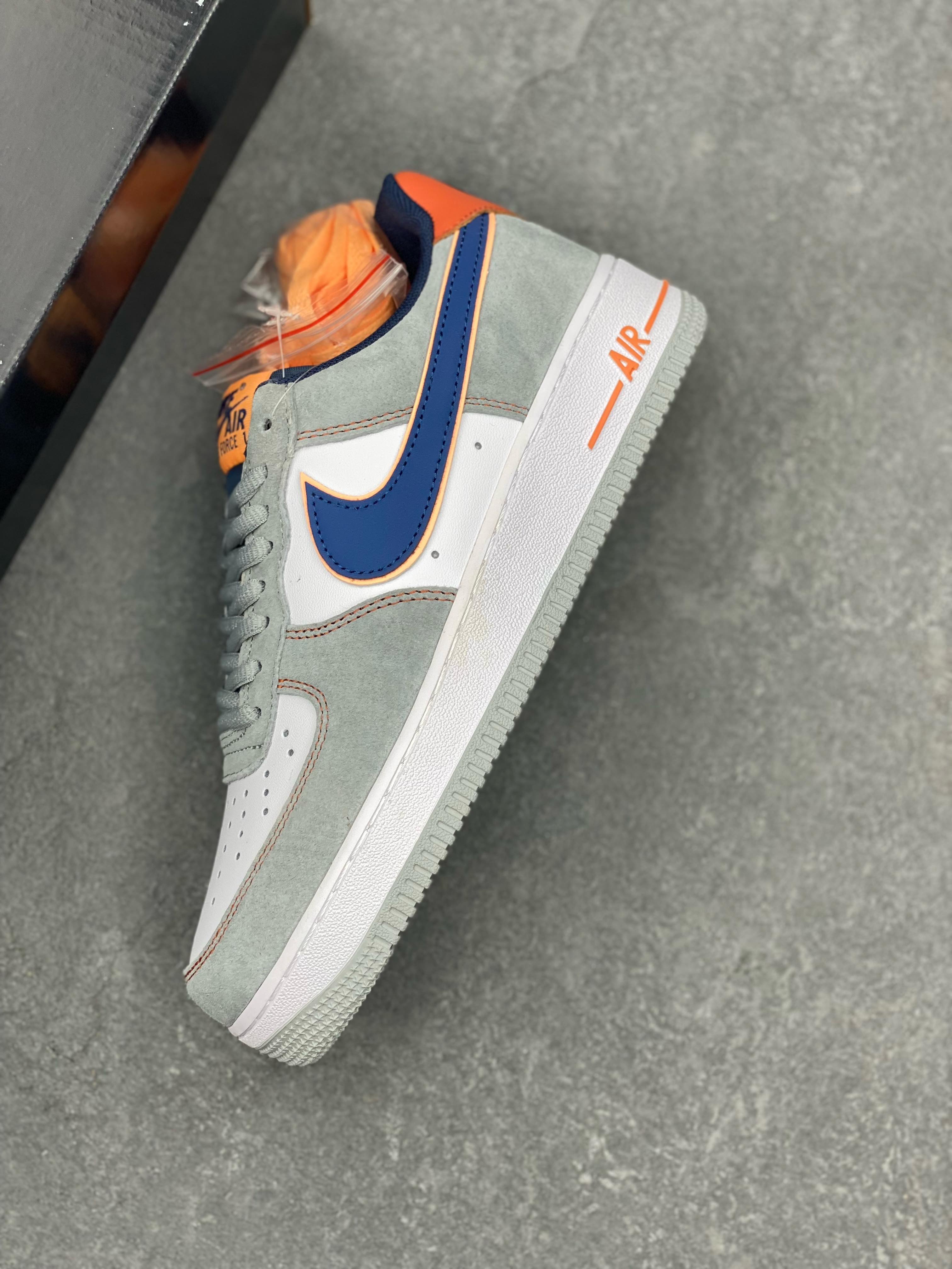 Nike Air Force 1 '07 Grey Blue Orange Suede Low-Top Casual Sneakers 8 i1728670785 9515 0