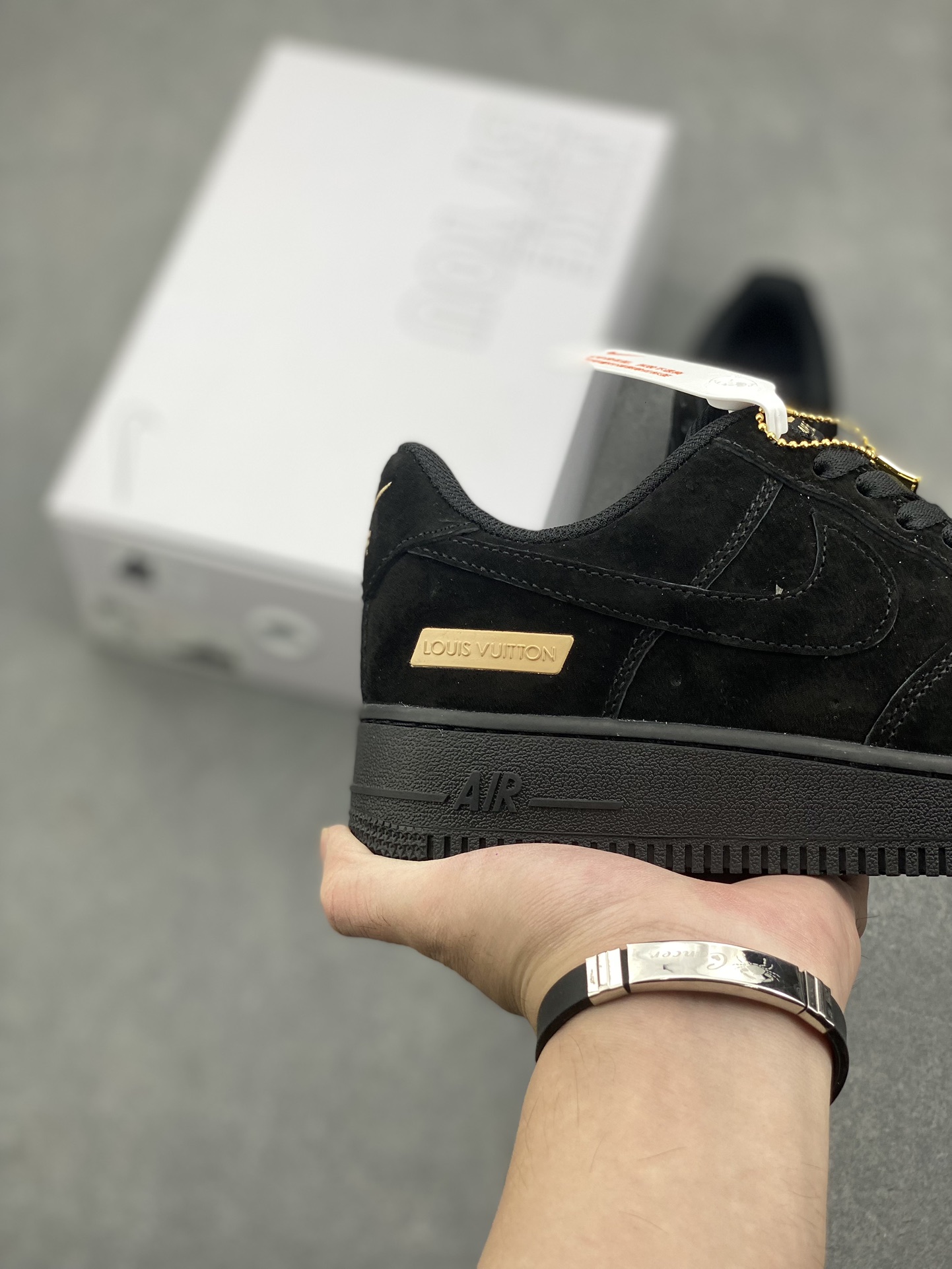 NK Air Force 1 '07 Low Custom Black Leather Sneakers with Accessories 6 i1729103729 6213 7