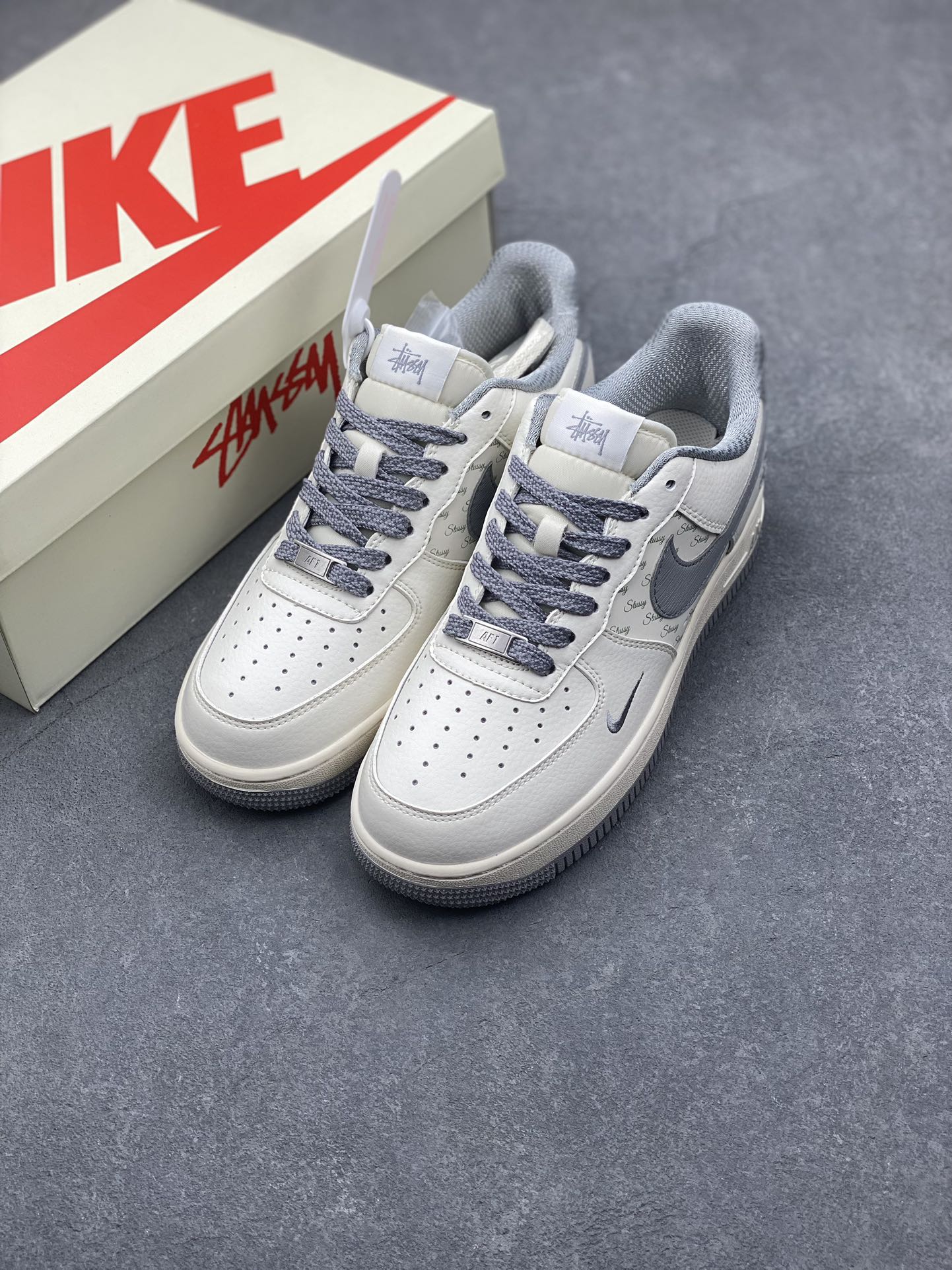Nike Air Force 1 '07 Low Stussy Collab Sneakers - Off-White/Grey, All Sizes 9 i1730739452 6842 2