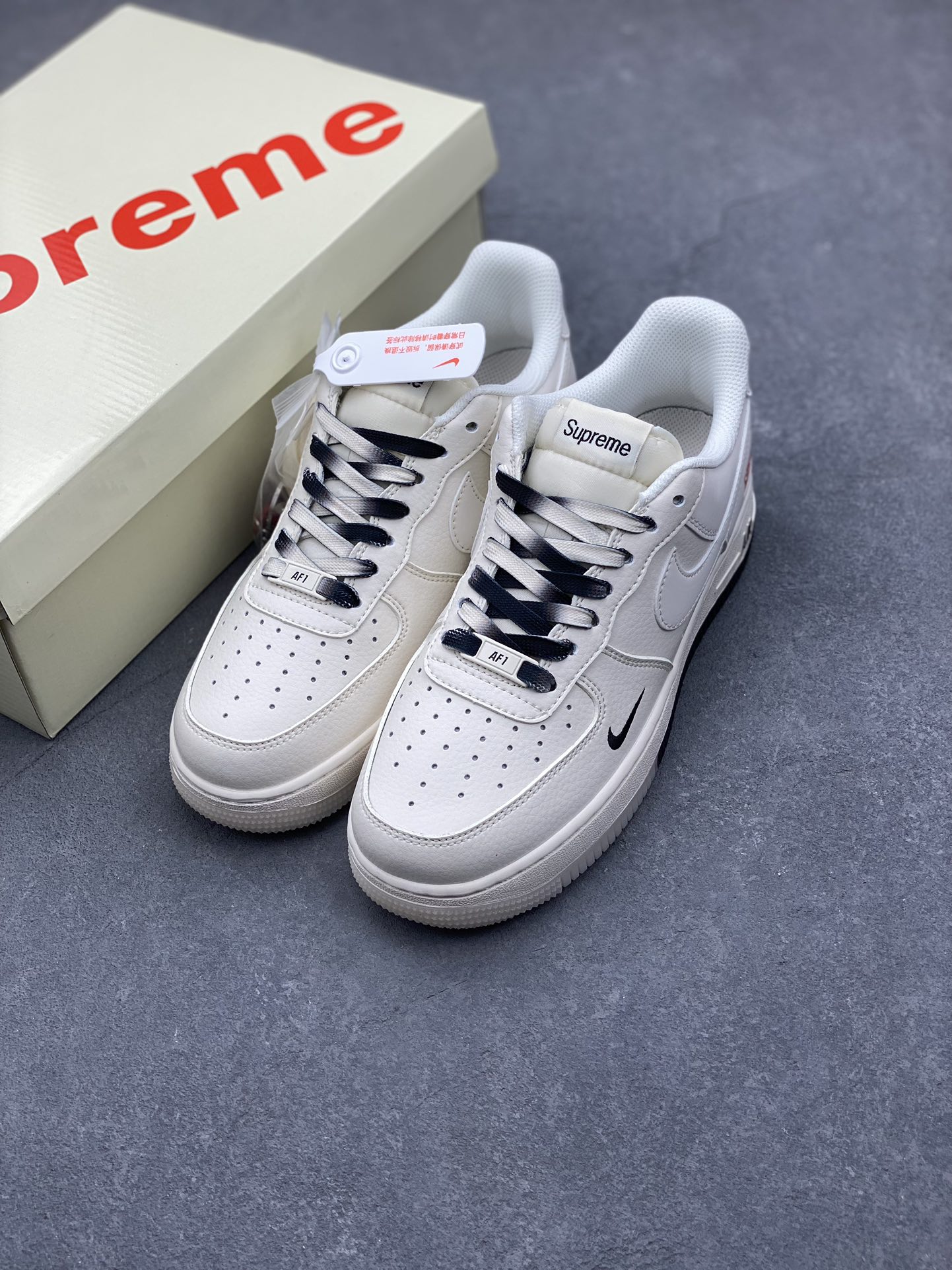 Nike Air Force 1 '07 Low Supreme Collab Sneakers - Cream/Black 9 i1731602205 9145 6