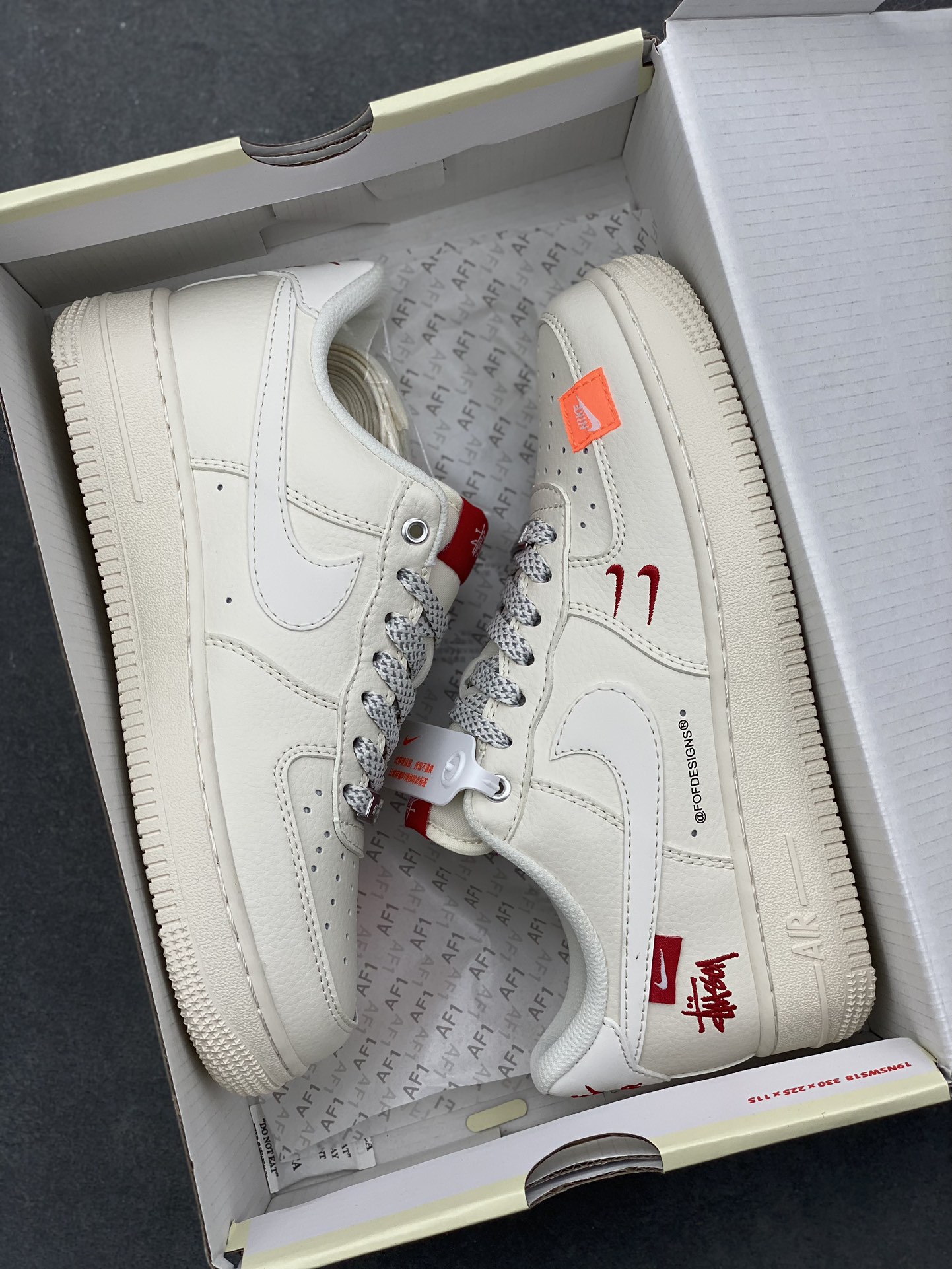 Nike Air Force 1 '07 Low Stussy Collab Sneakers - Cream/Red 10 i1732212908 4660 4