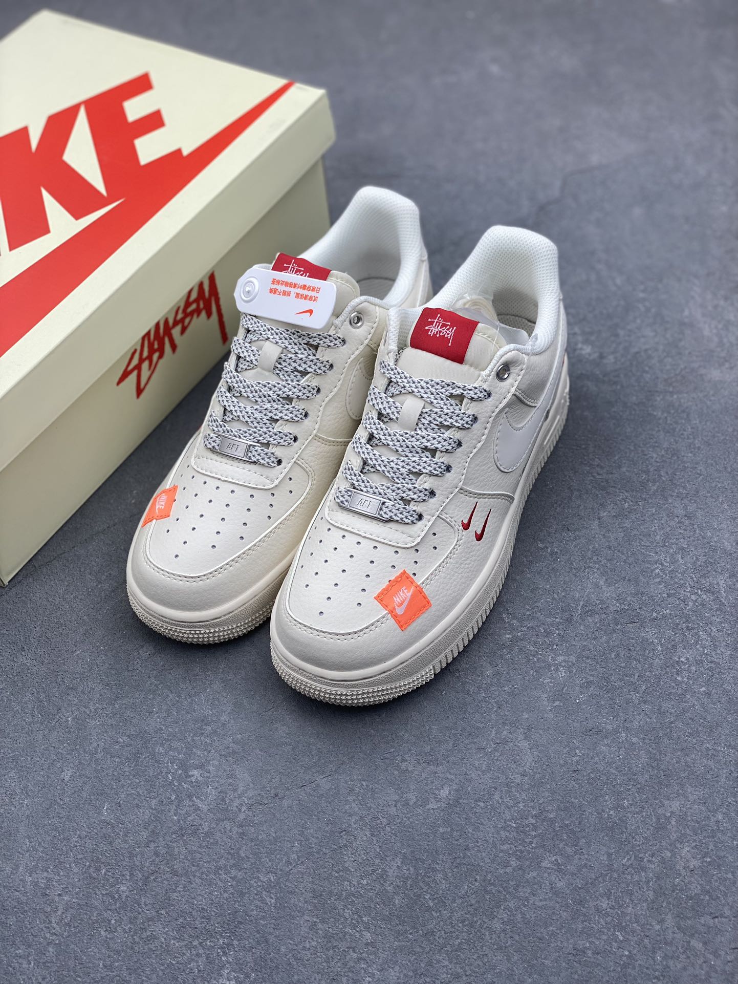 Nike Air Force 1 '07 Low Stussy Collab Sneakers - Cream/Red 9 i1732212908 7610 2