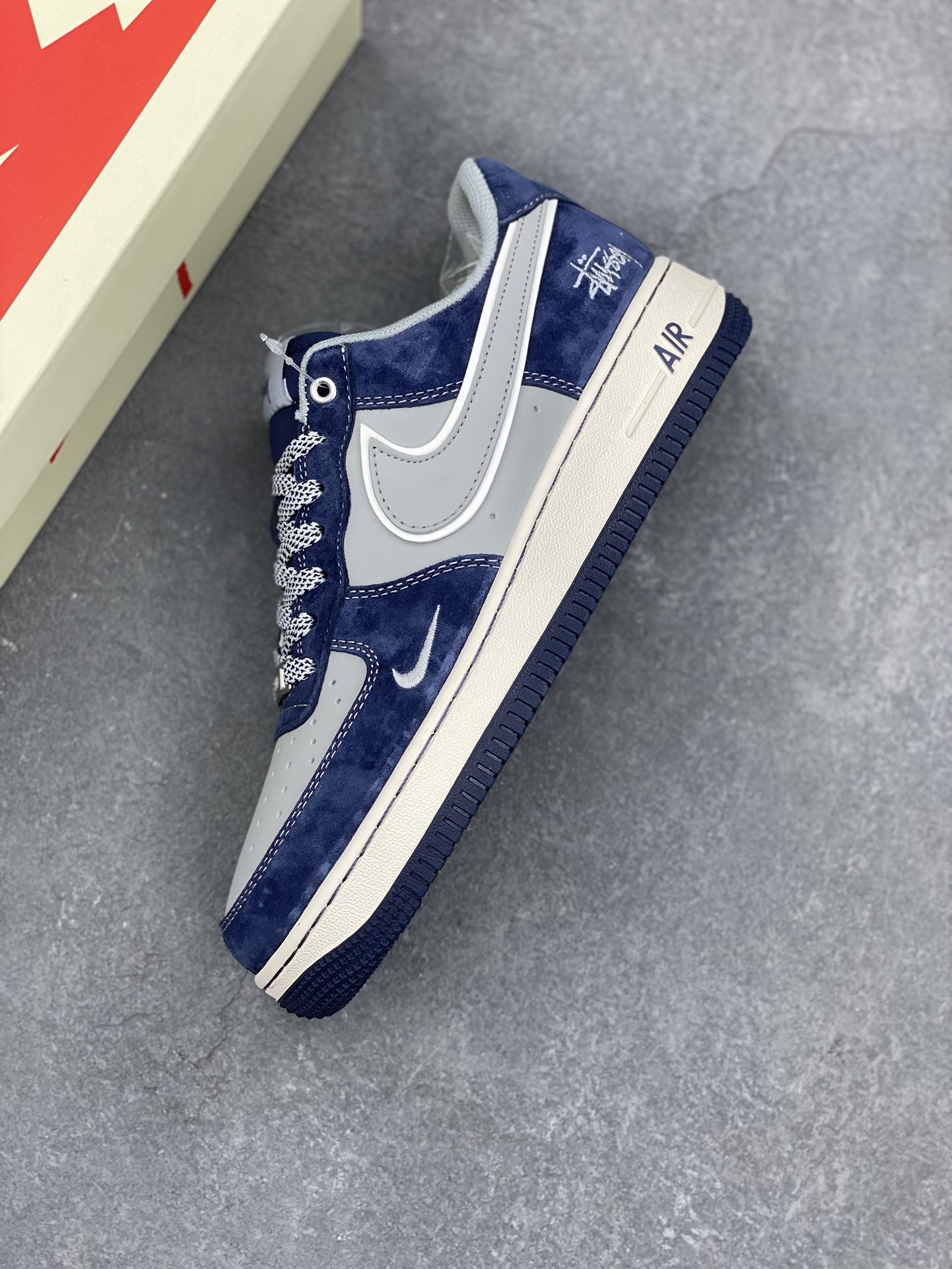 Nike Air Force 1 '07 Low Stussy Collab Sneakers - Gray Blue Suede 8 i1732491235 3767 1