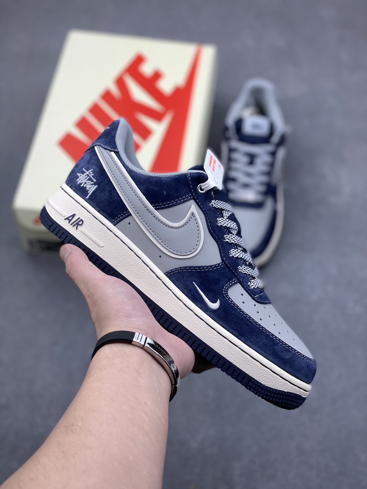 Nike Air Force 1 '07 Low Stussy Collab Sneakers - Gray Blue Suede 2 i1732491235 8160 3