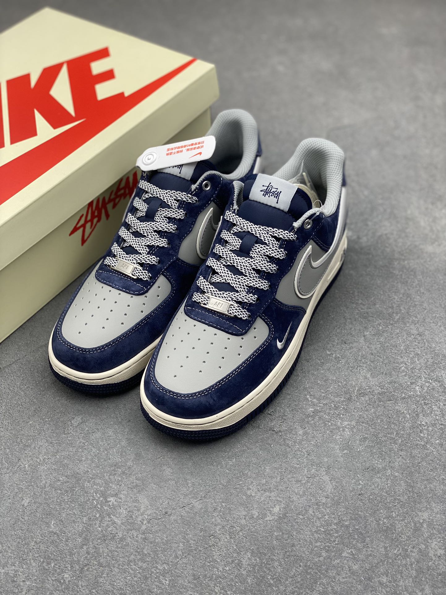 Nike Air Force 1 '07 Low Stussy Collab Sneakers - Gray Blue Suede 9 i1732491235 8998 7