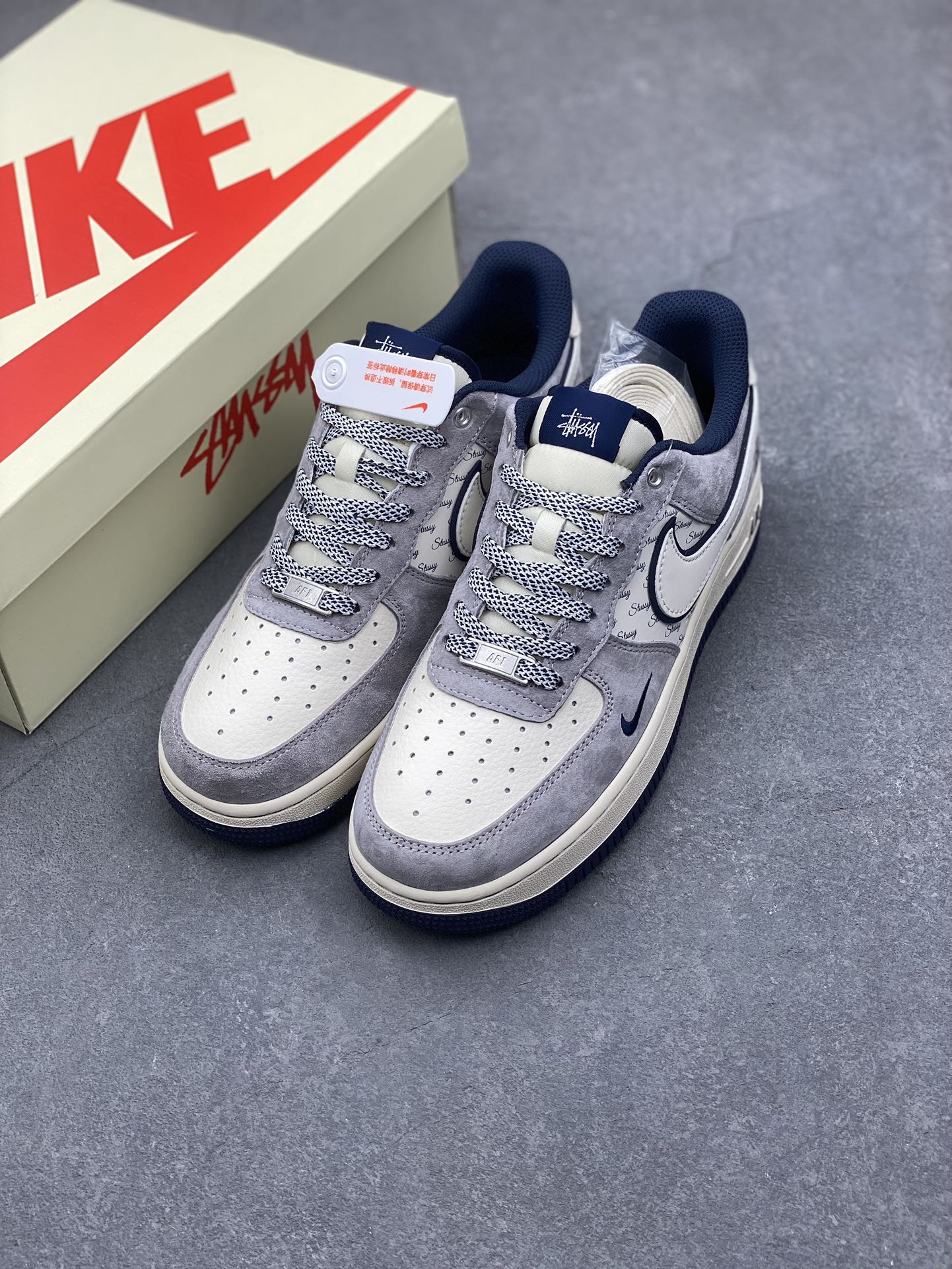 Nike Air Force 1 '07 Low Stussy Grey White Blue Sneakers 9 i1732736352 5042 5