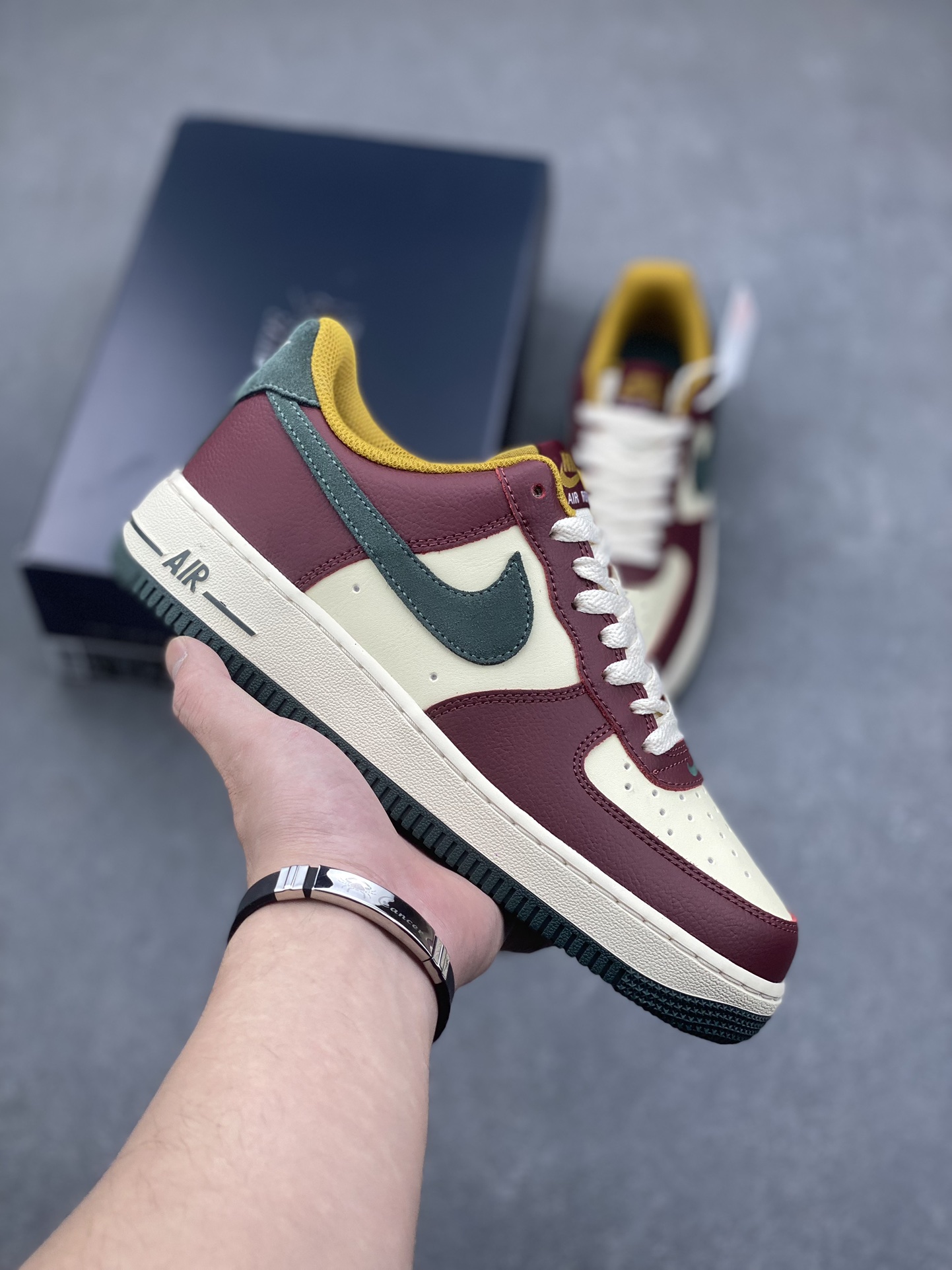Nike Air Force 1 Low '07: Burgundy, Green & Yellow Retro Sneakers 2 i1733157681 1445 3