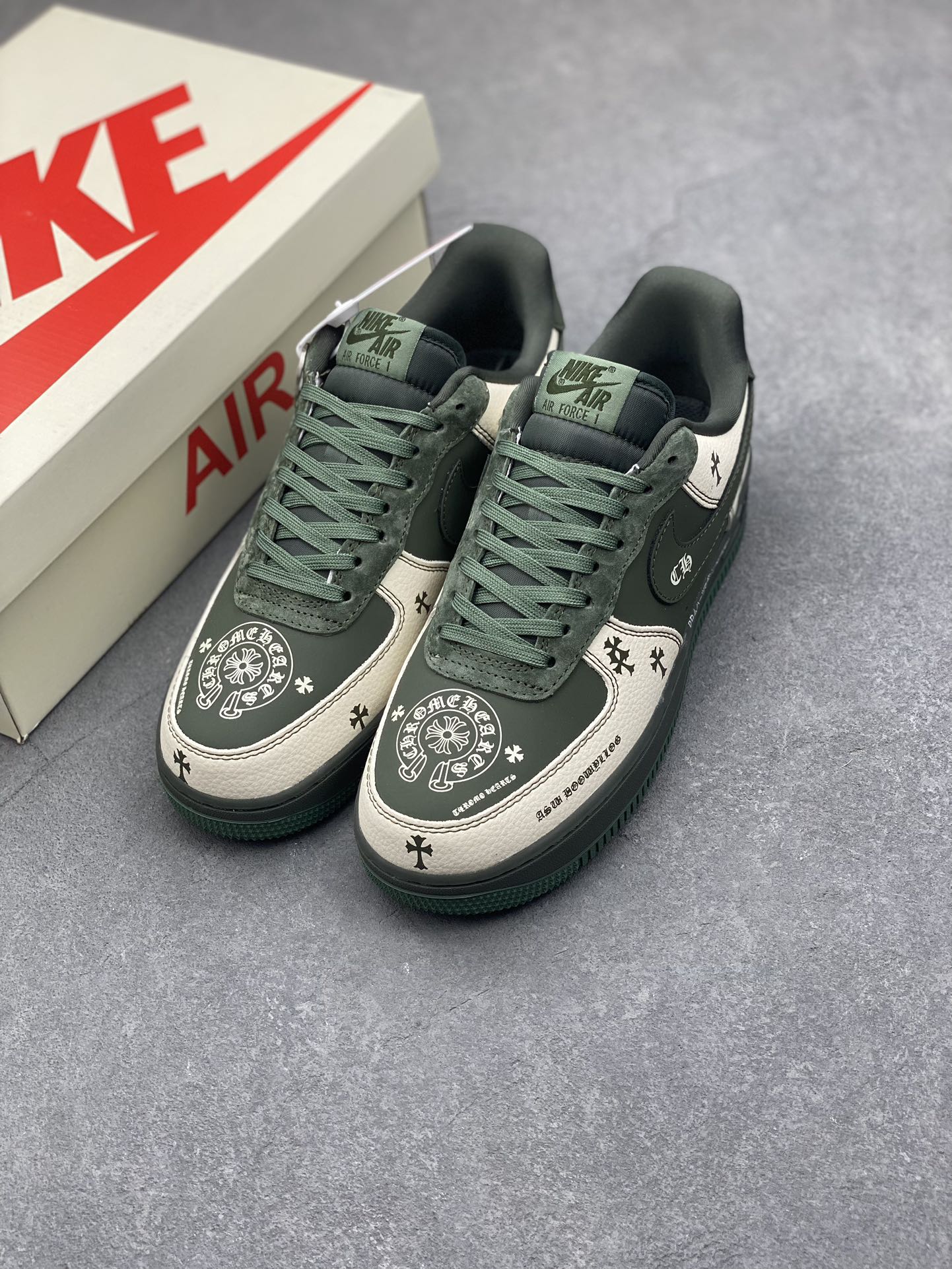 Nike Air Force 1 '07 Low Chrome Hearts Collab Sneakers - Moss Green/Cream 9 i1733246455 1175 2