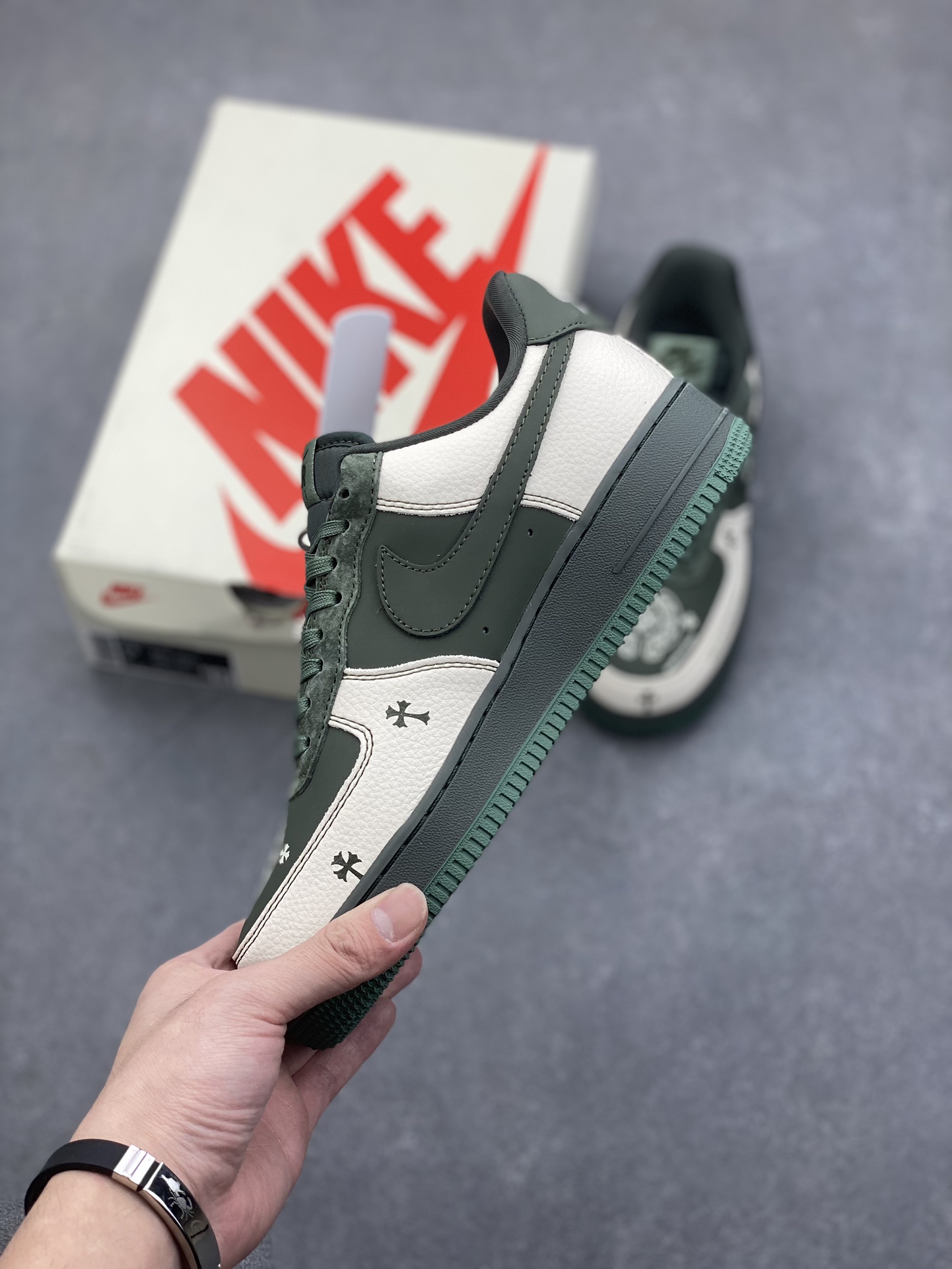 Nike Air Force 1 '07 Low Chrome Hearts Collab Sneakers - Moss Green/Cream 4 i1733246455 7154 3