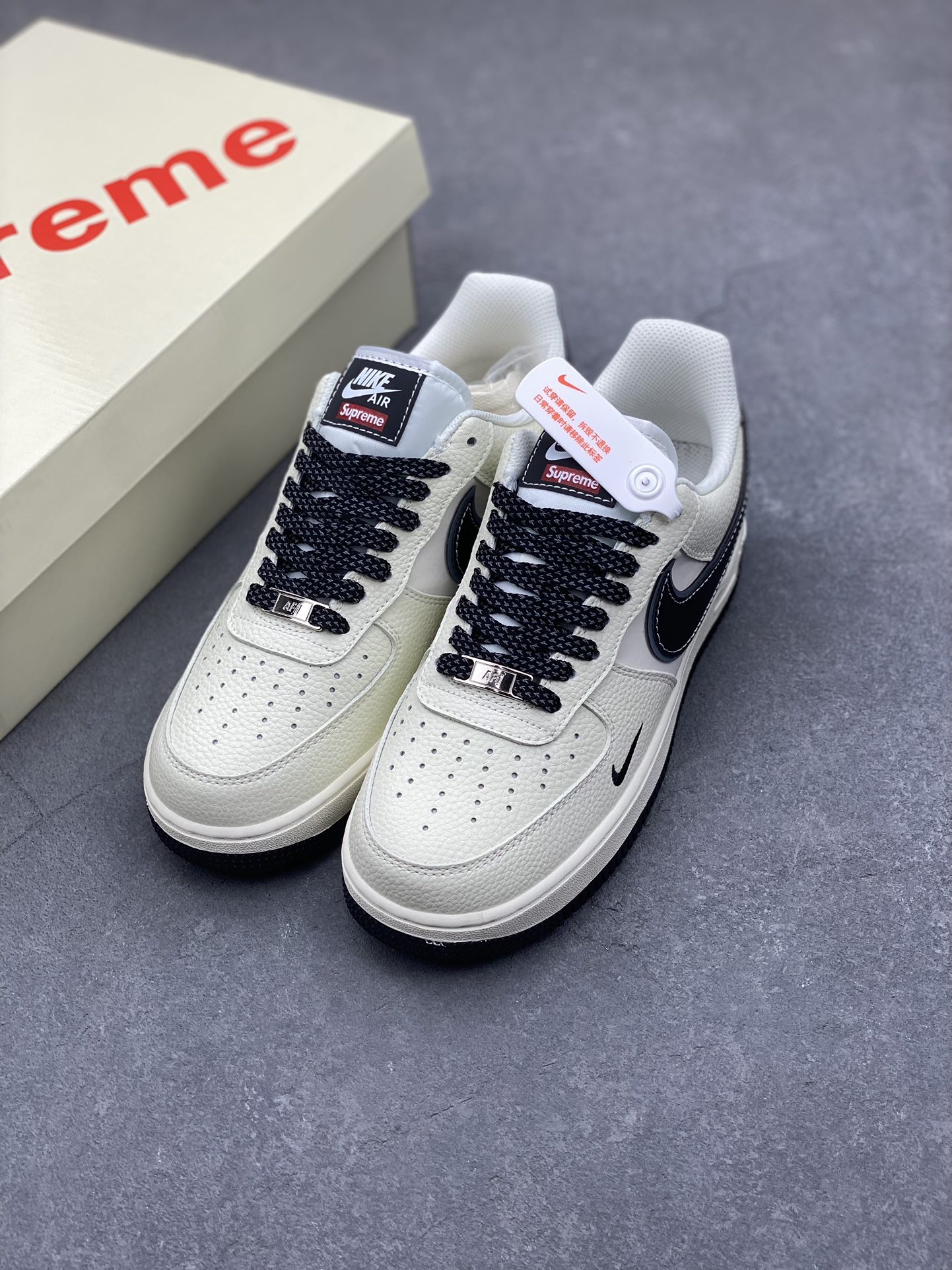 Nike Air Force 1 '07 Low Supreme Collab Sneakers - Cream/Black, All Sizes 9 i1733418242 9592 4