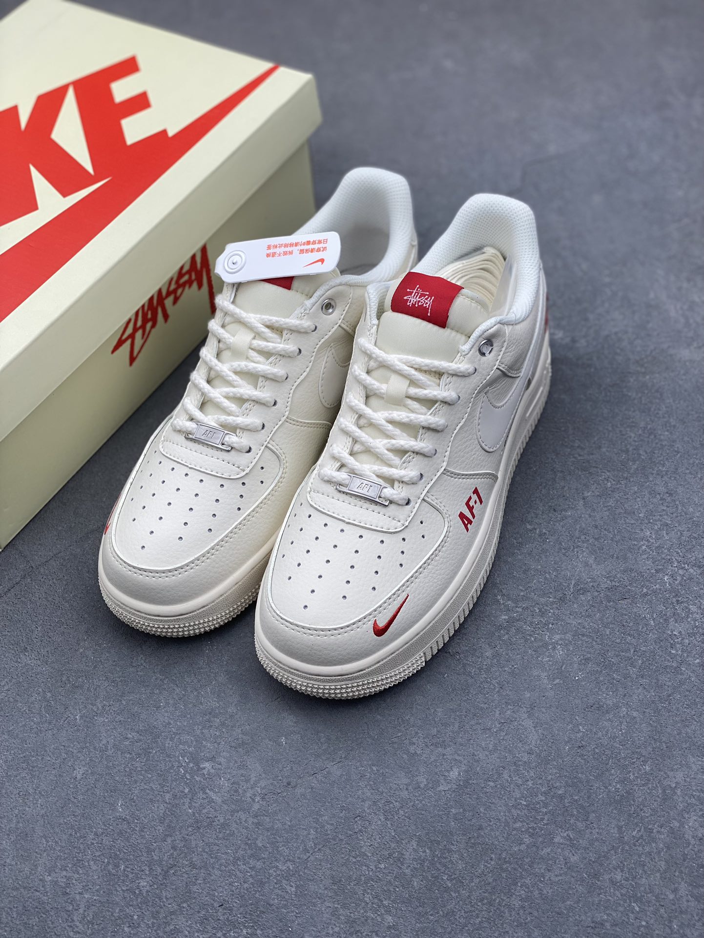 Nike Air Force 1 '07 Low Stussy Collab Sneakers - Cream/Red, Limited Edition 9 i1733591085 4387 5