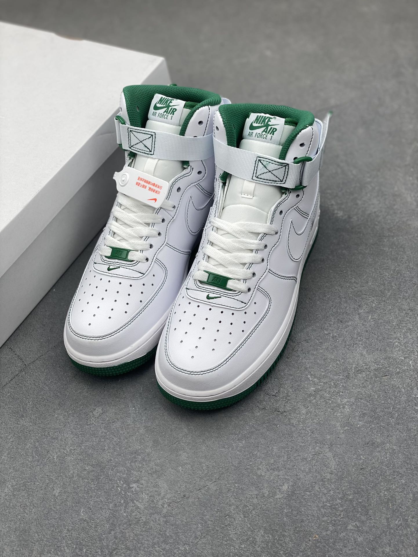 NK Air Force 1 High-Top Sneakers - White/Green Accents 9 i1734809613 3231 7
