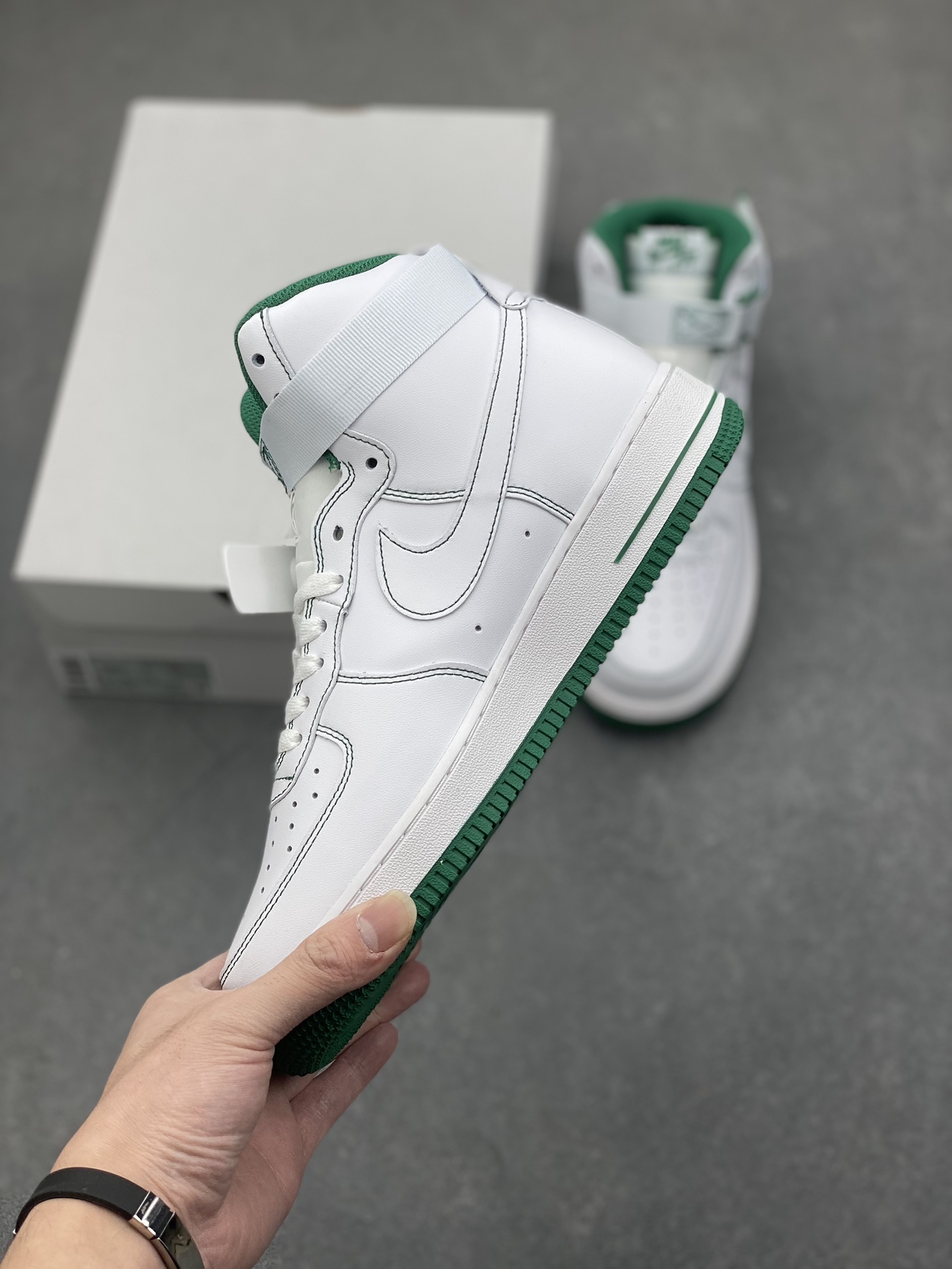 NK Air Force 1 High-Top Sneakers - White/Green Accents 4 i1734809613 3756 0