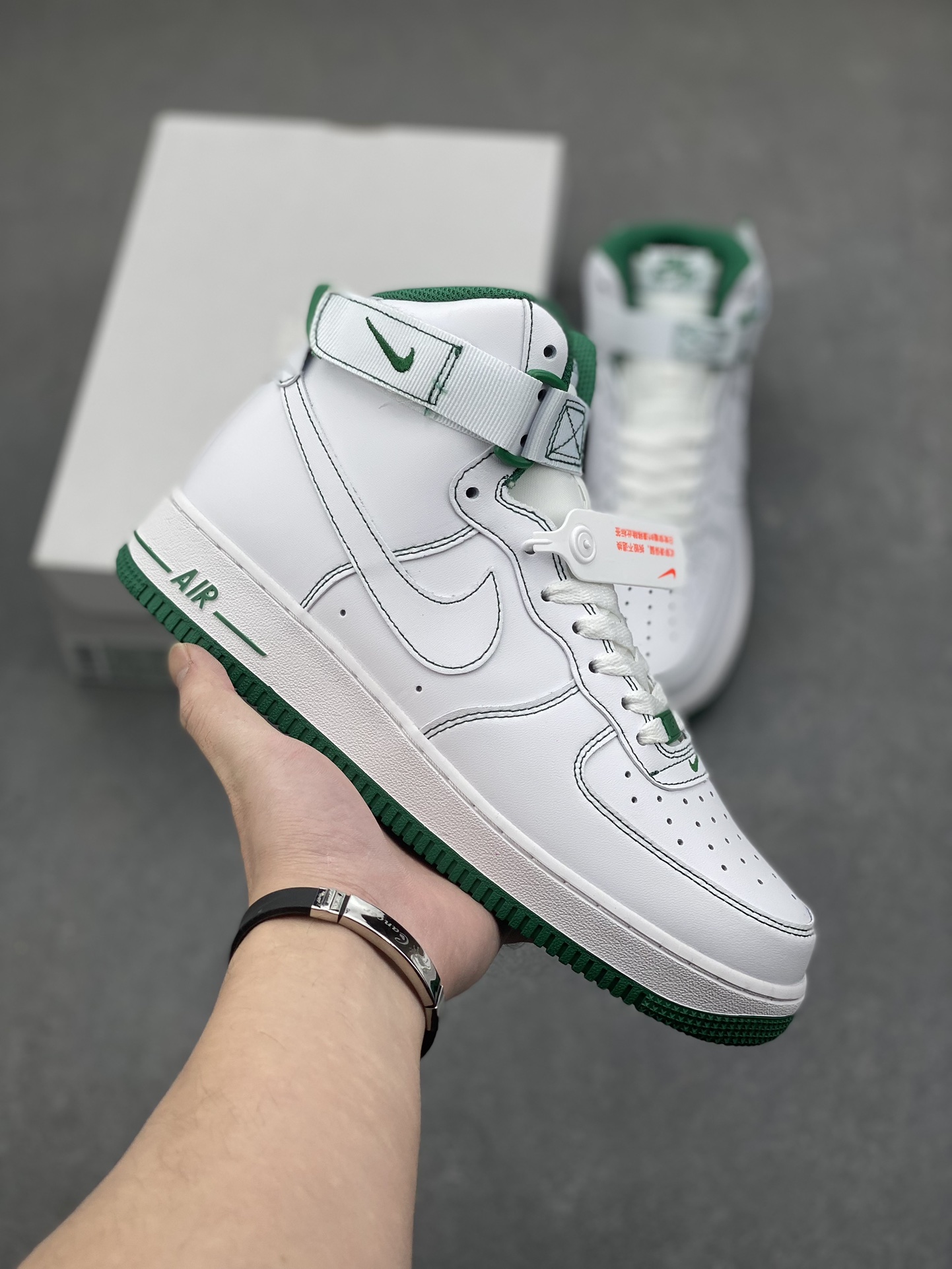 NK Air Force 1 High-Top Sneakers - White/Green Accents 2 i1734809613 3971 5