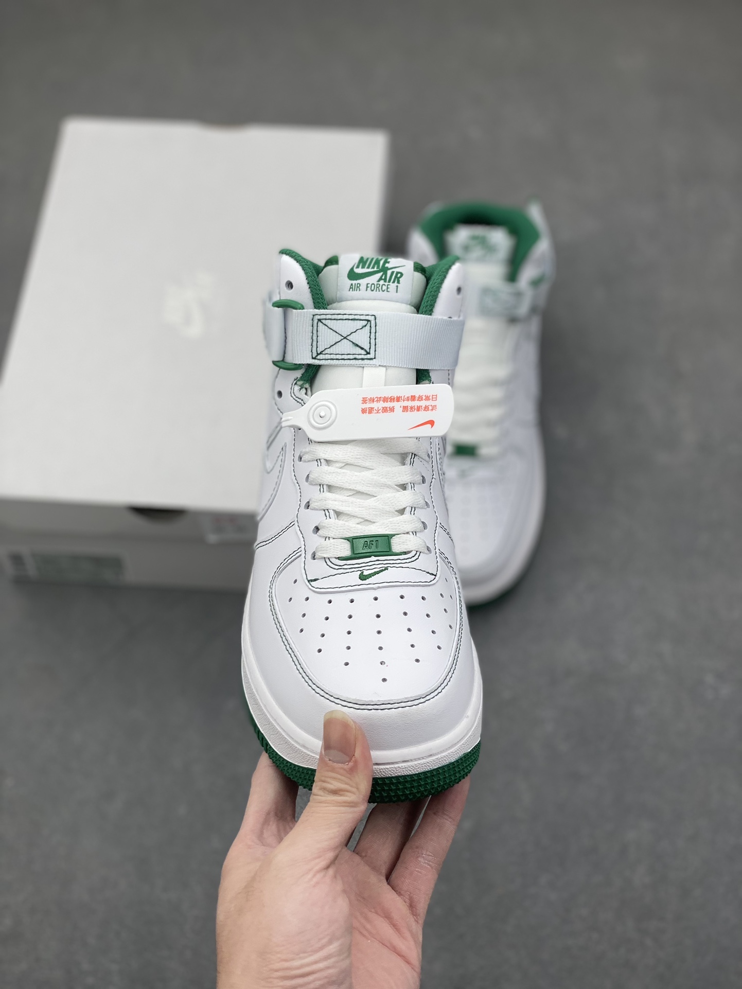 NK Air Force 1 High-Top Sneakers - White/Green Accents 3 i1734809613 6941 6