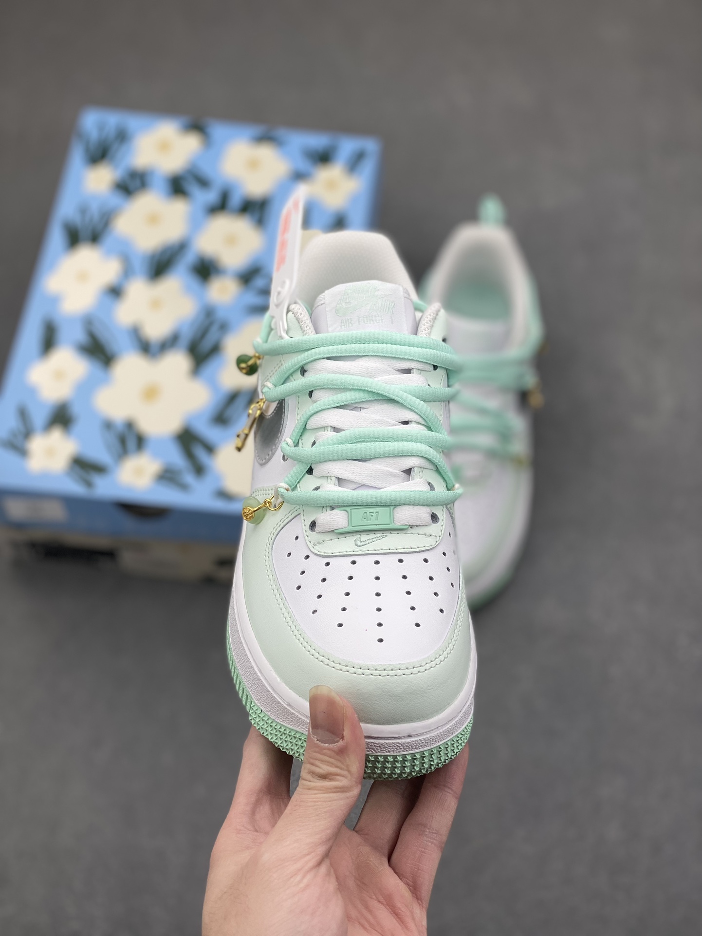 Nike Air Force 1 Low Mint Custom Sneakers With Metal Accessories 3 i1734938550 230 0