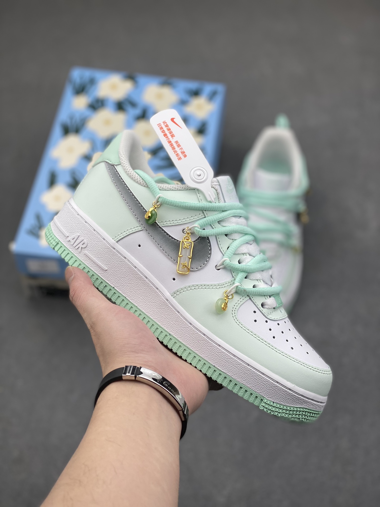 Nike Air Force 1 Low Mint Custom Sneakers With Metal Accessories 2 i1734938550 5598 3