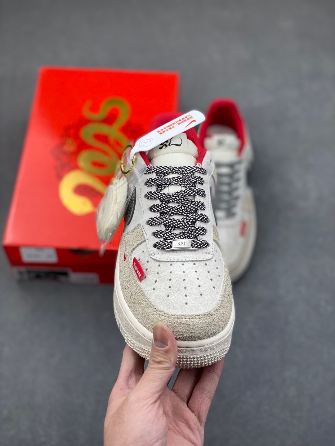 Nike Air Force 1 '07 Low Supreme Grey Red Sneaker Shoe 3 i1735240384736 9608 0 1