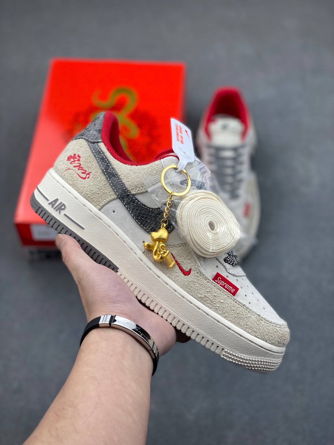 Nike Air Force 1 '07 Low Supreme Grey Red Sneaker Shoe 2 i1735240385650 8996 0 0