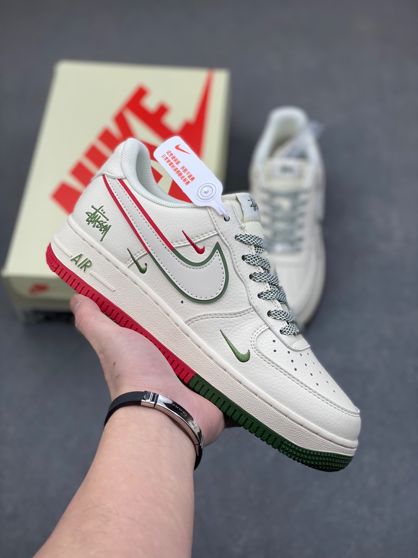 Nike Air Force 1 '07 Low Stussy Collab Cream/Green/Red Casual Sneakers 2 i1736449746036 6077 0 0