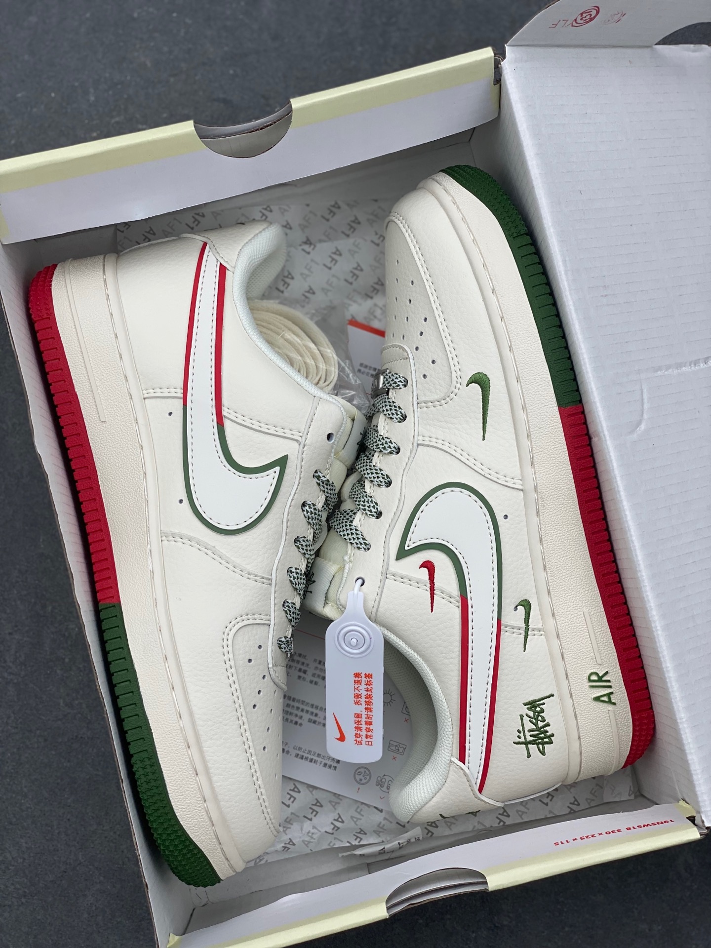 Nike Air Force 1 '07 Low Stussy Collab Cream/Green/Red Casual Sneakers 10 i1736449746786 4482 0 8