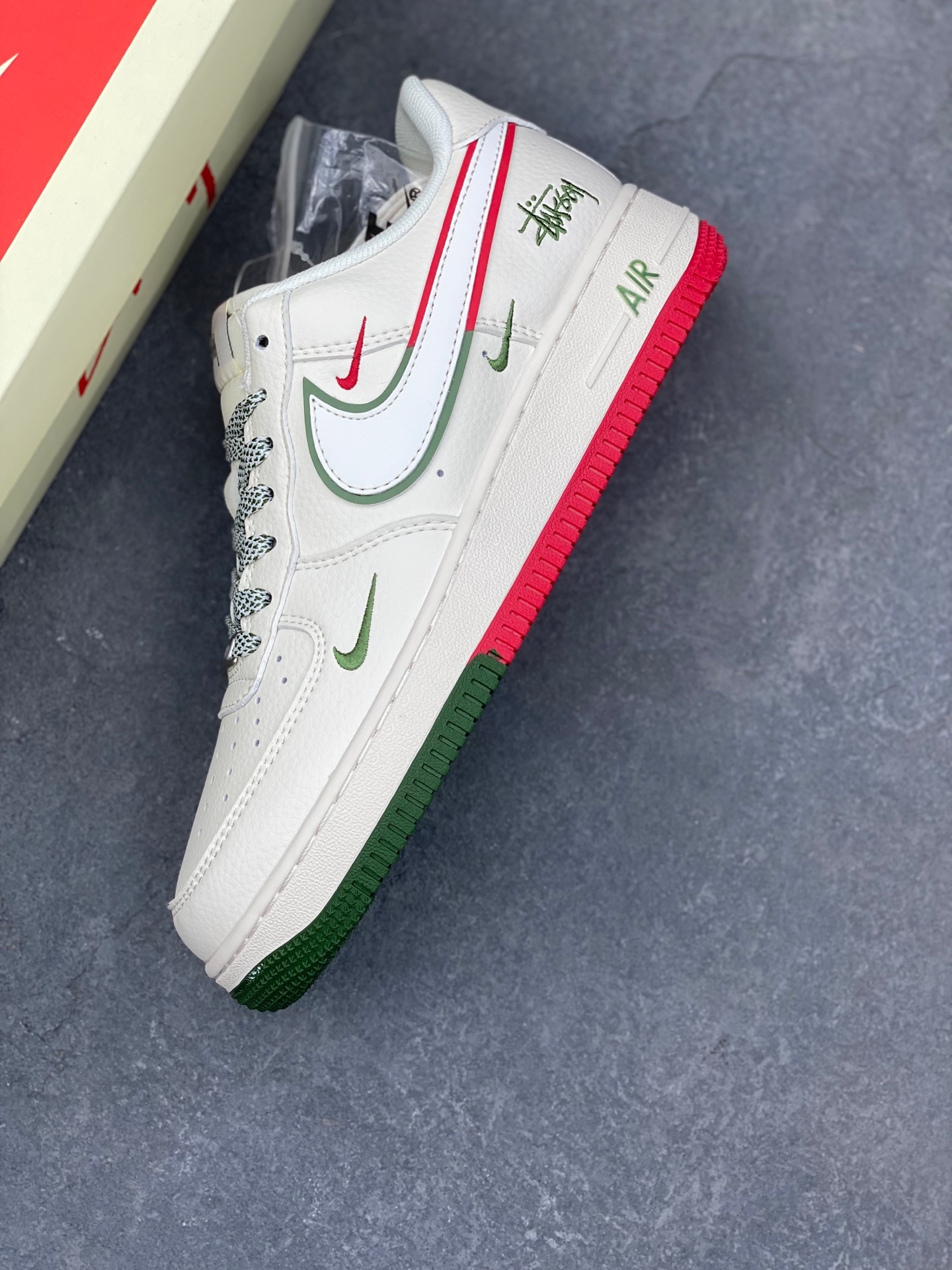 Nike Air Force 1 '07 Low Stussy Collab Cream/Green/Red Casual Sneakers 8 i1736449747067 9748 0 6