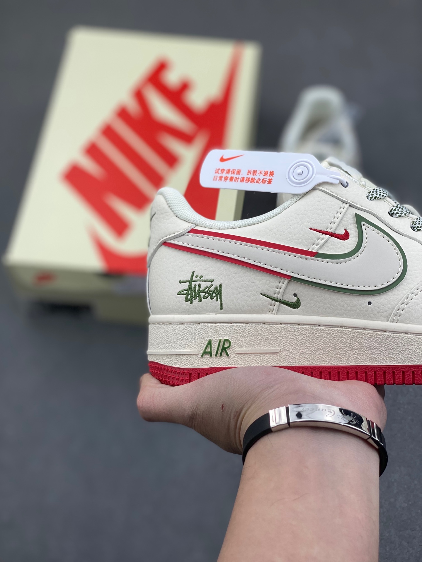 Nike Air Force 1 '07 Low Stussy Collab Cream/Green/Red Casual Sneakers 6 i1736449747540 1618 0 4