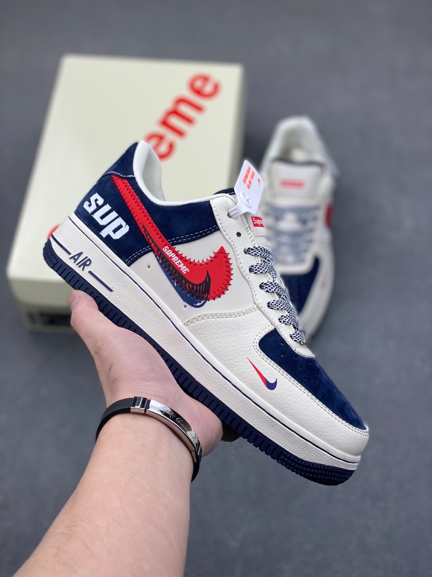 Nike Air Force 1 '07 Low Supreme Collab Sneakers - Red and Blue Swoosh 2 i1737059645164 6652 0 0