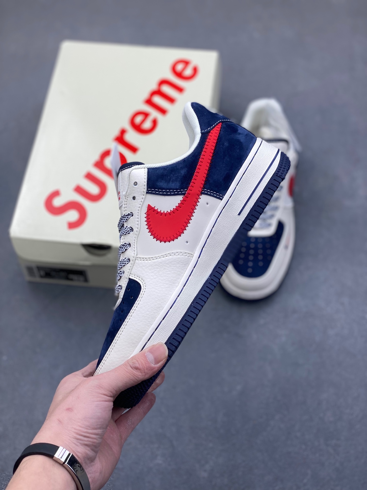 Nike Air Force 1 '07 Low Supreme Collab Sneakers - Red and Blue Swoosh 4 i1737059645677 1131 0 2