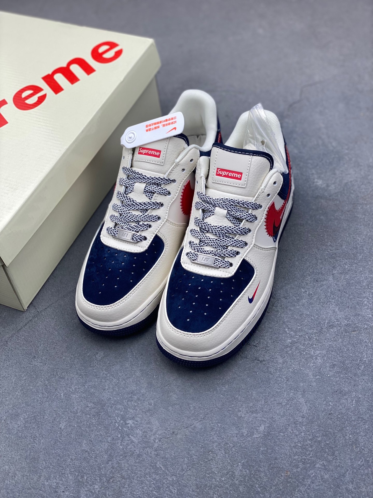 Nike Air Force 1 '07 Low Supreme Collab Sneakers - Red and Blue Swoosh 9 i1737059645944 5719 0 7