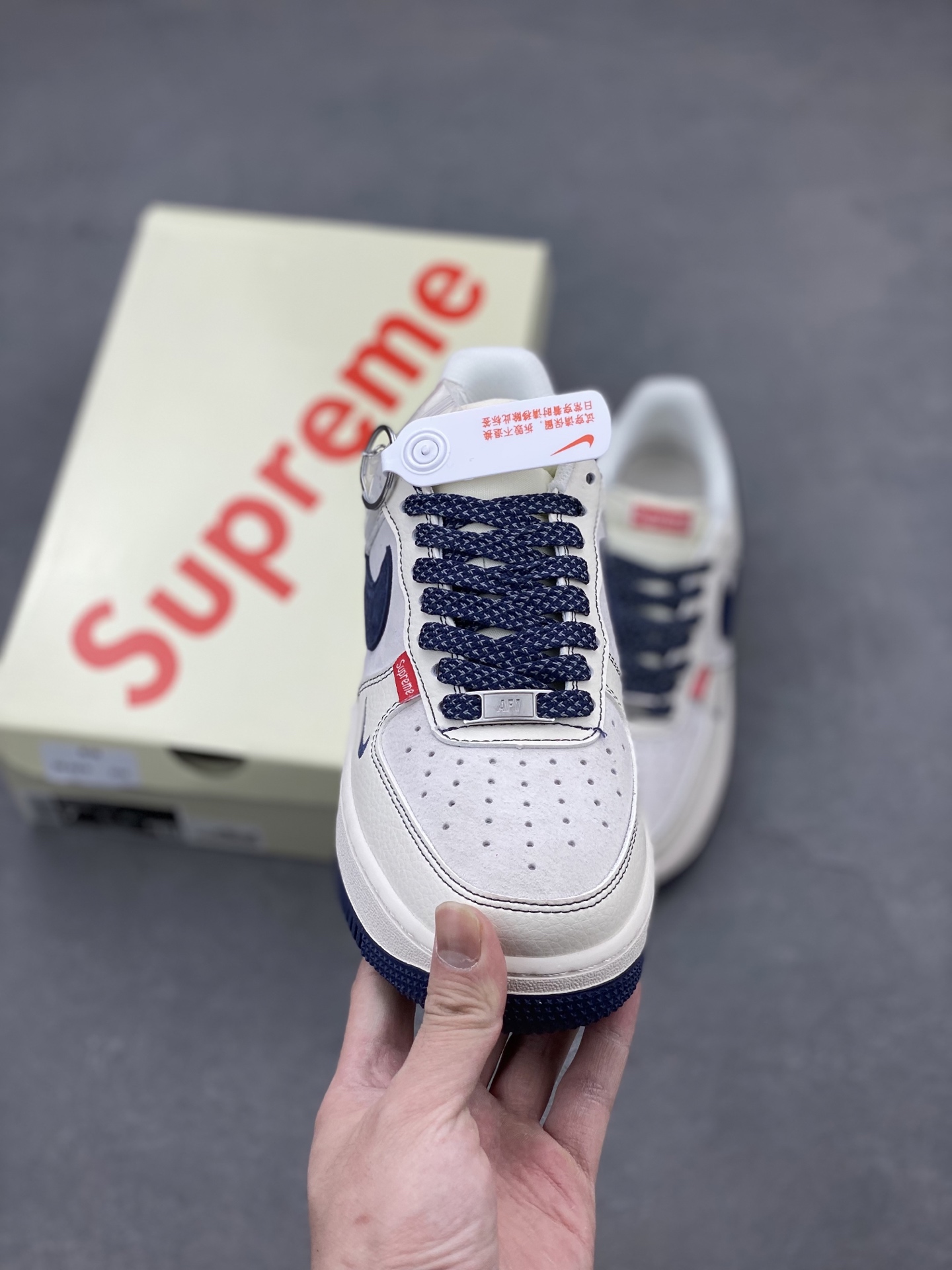 Nike Air Force 1 '07 Low Supreme Collab Sneakers - Navy Blue Swoosh 3 i1739652221384 9861 0 1