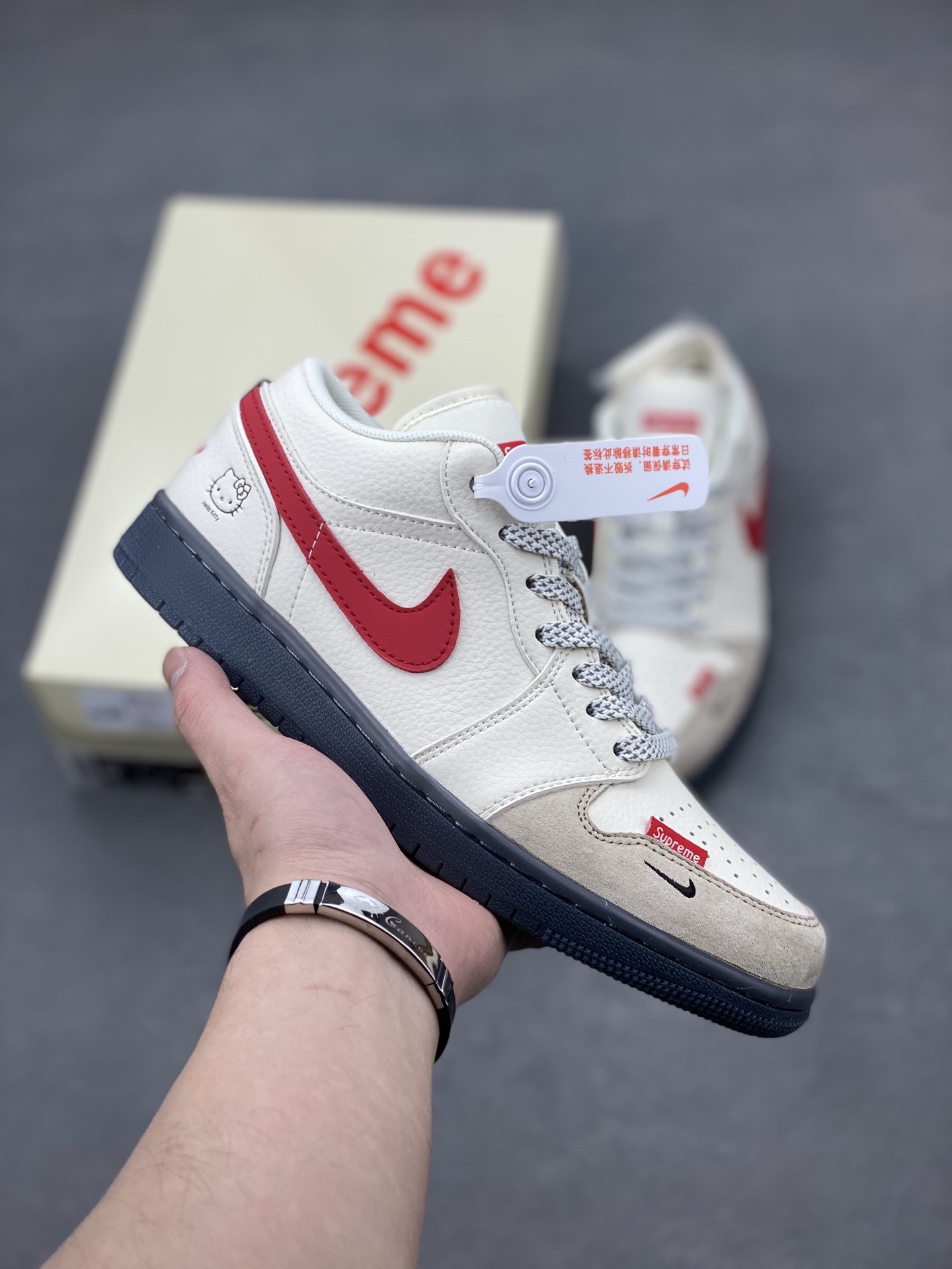 Air Jordan 1 Low 'Black White Red' Custom Sneakers, Supreme Hello Kitty Edition 1 i1739735639962 7743 0 0
