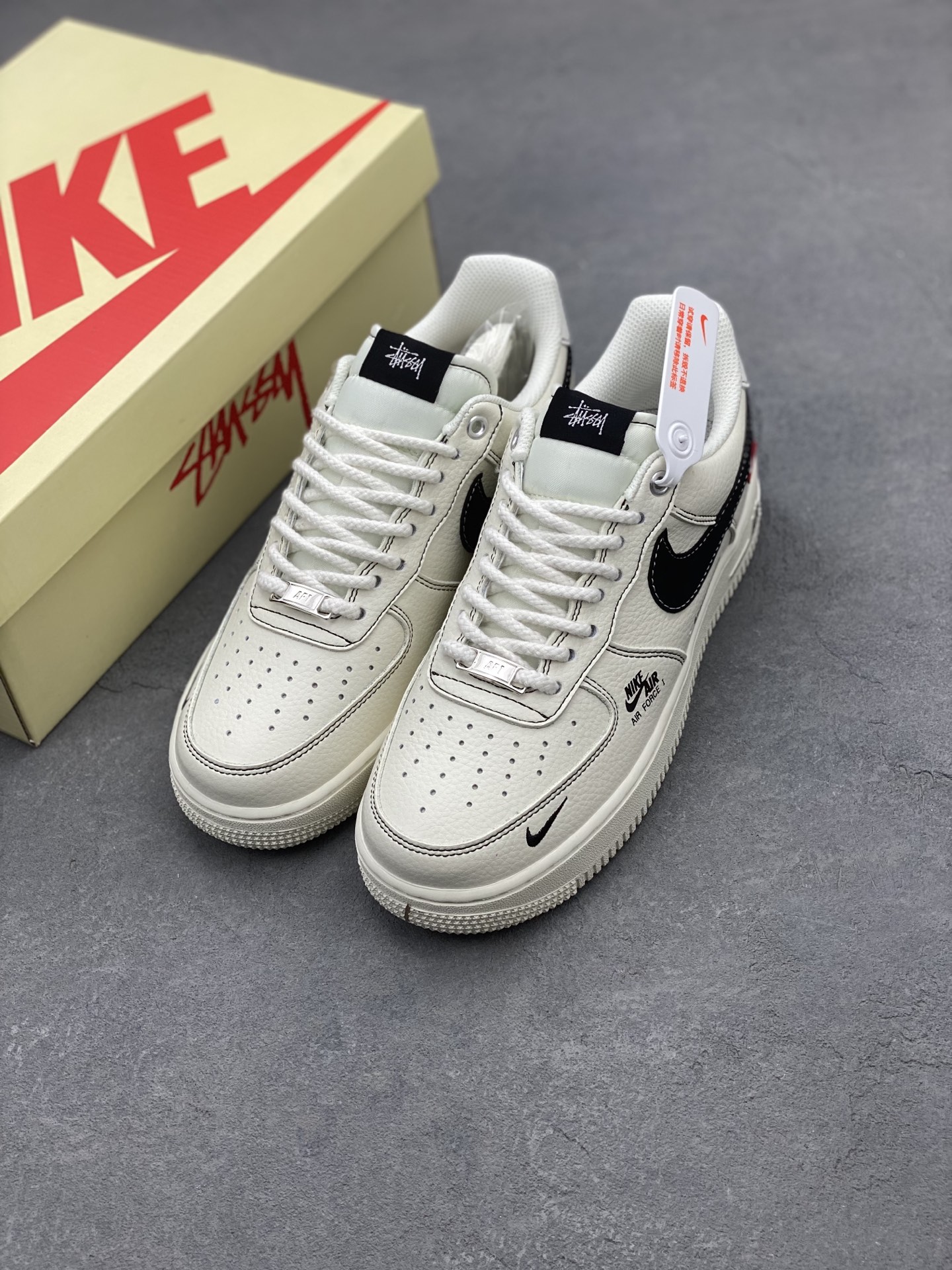 Nike Air Force 1 '07 Low Stussy Collab Sneakers - Cream/Black, Limited Edition 9 i1740078958487 2126 0 7